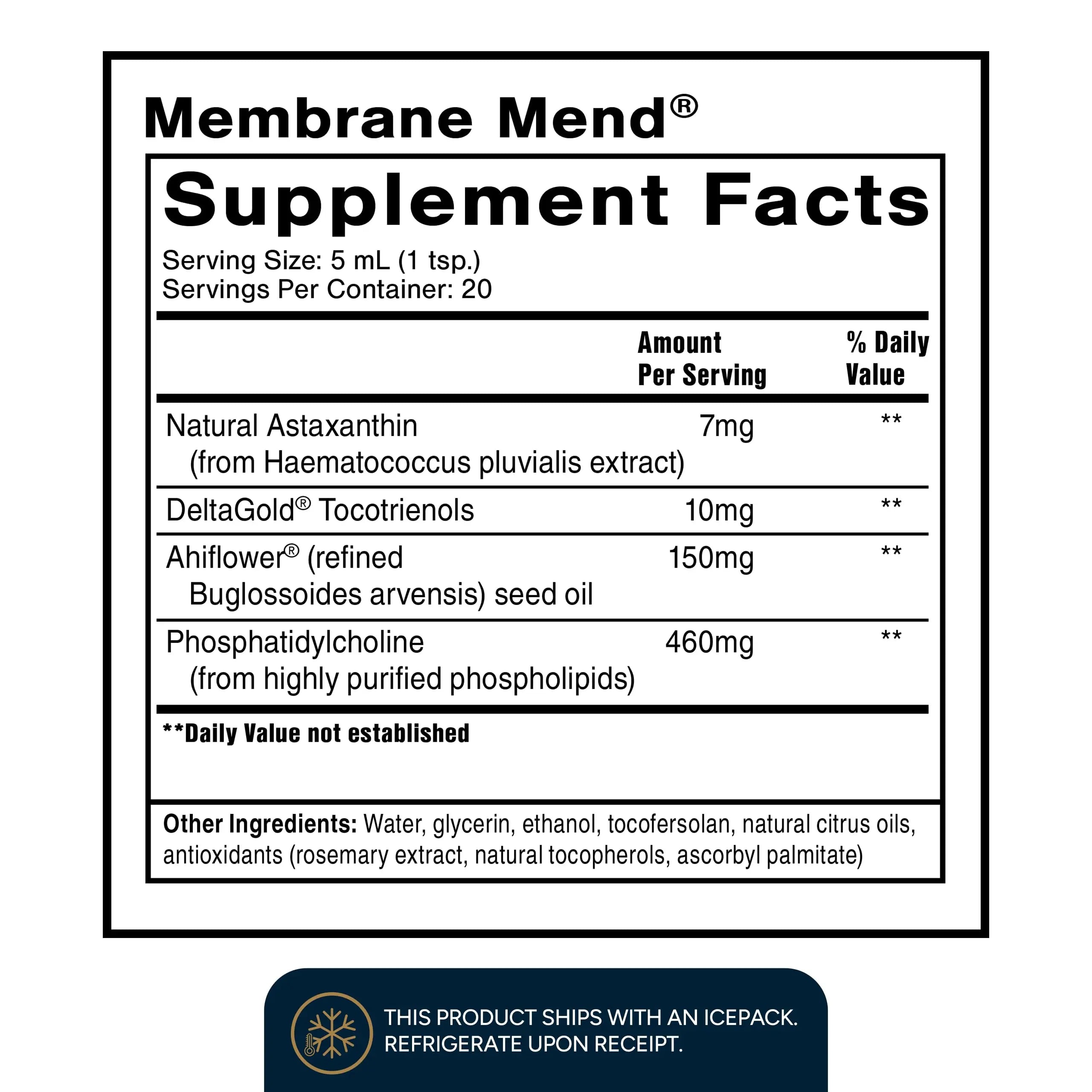 Quicksilver Scientific Membrane Mend - Brain, Cellular & Healthy Aging Support with Phosphatidyl Choline (PC), Vitamin E Tocotrienols, Ahiflower Oil & Astaxanthin Supplements (3.38oz / 100ml) Quicksilver Scientific Au supplements