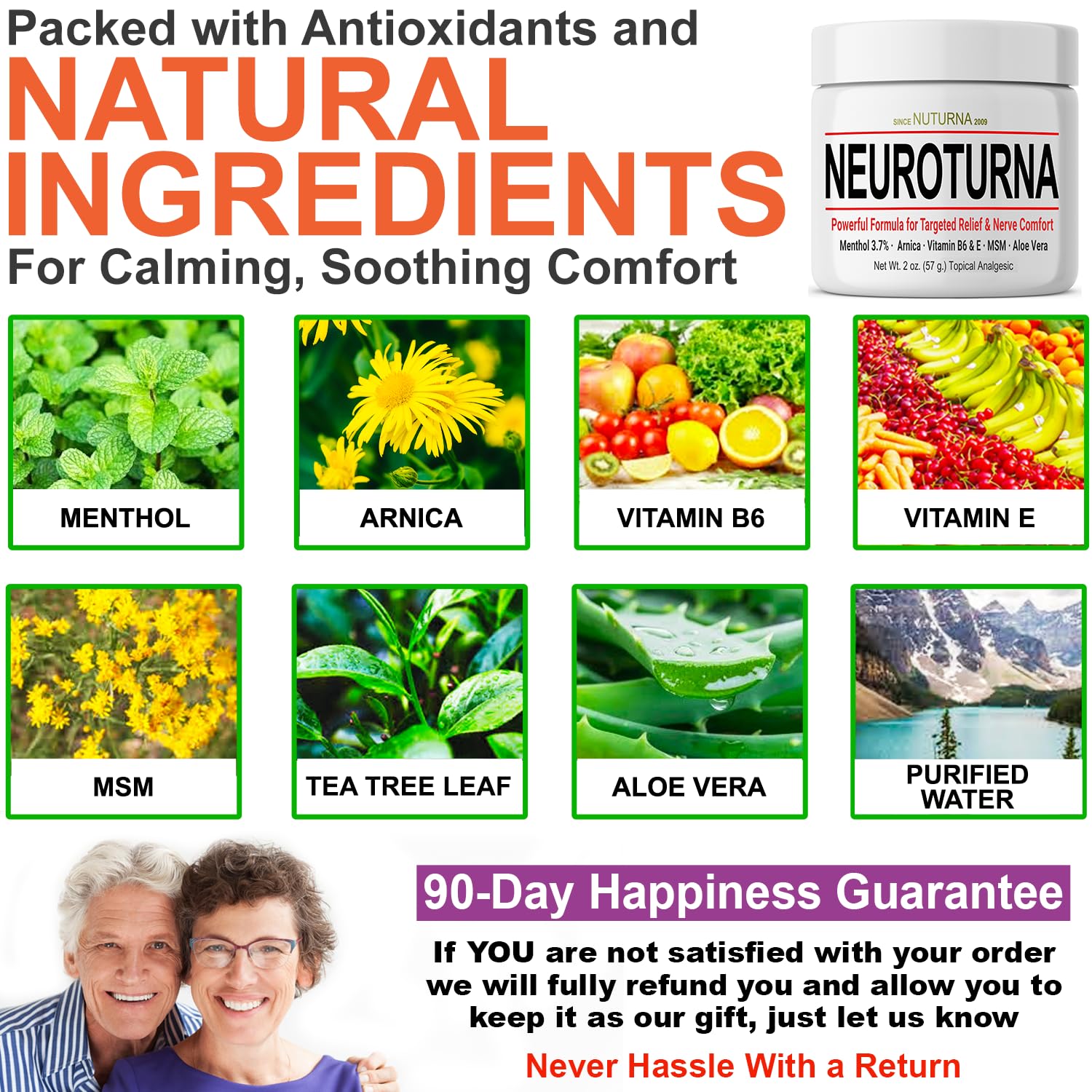 Nuturna Nerve Cream - Fast Acting Comfort for Feet, Hands, Legs & Toes - Ultra Strength Menthol, Arnica, Aloe Vera, MSM - Cooling Soothing Comfort - Non-Greasy, Paraben-Free - 4 oz Nuturna Au supplements