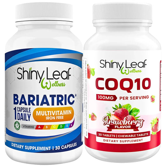 Bariatric Multivitamin Iron-Free One Capsule Per Day and CoQ10 100mg Supplement for Brain Health and Energy Management for Women and Men - 1 Month Supply Shiny LeafAU supplements