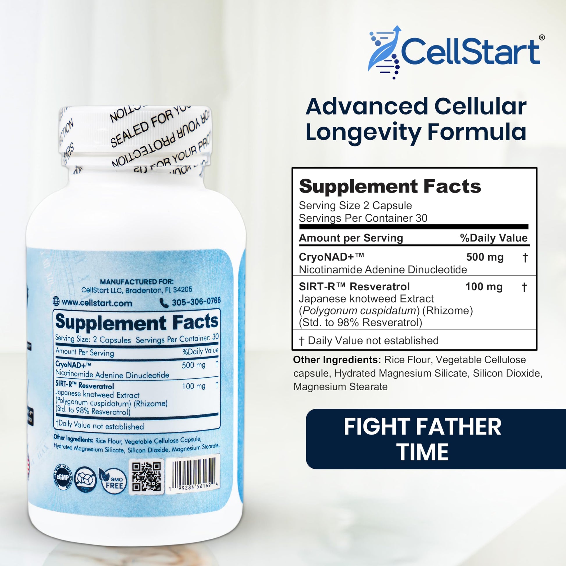 CellStart NAD+ Resveratrol Supplement 60 Capsules of 500mg | Anti Aging & Cellular Support Supplements for Women & Men - NAD Supplement Made in USA, (1-Month Supply) CellStart Au supplements