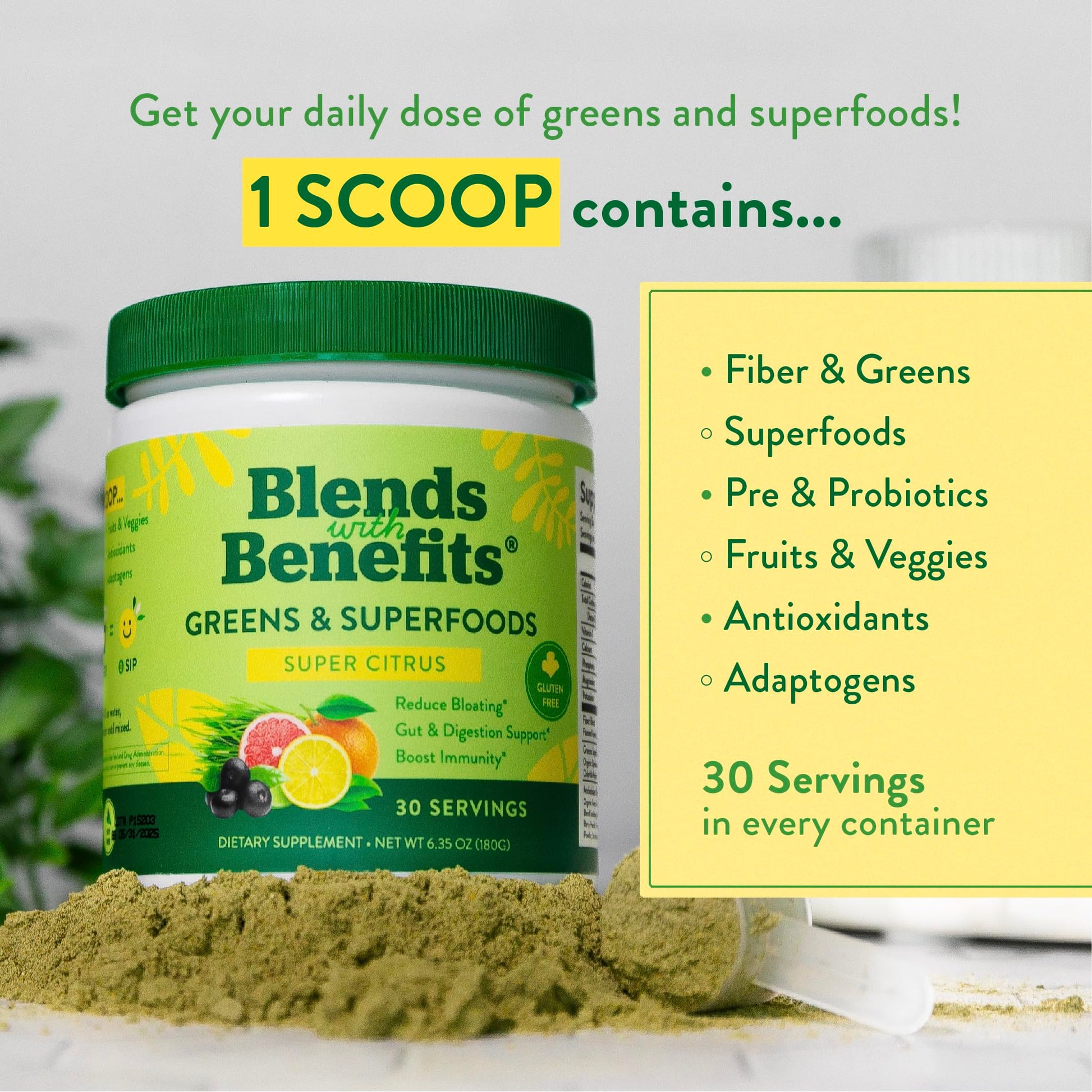 360 Nutrition Blends with Benefits Super Greens Powder w/Probiotics, Digestive Enzymes, Sugar & Gluten Free, Plant Based Superfood Drink Mix for Gut Health, Bloating, Immunity, Overall Health, 6.35 oz 360 Nutrition Au supplements