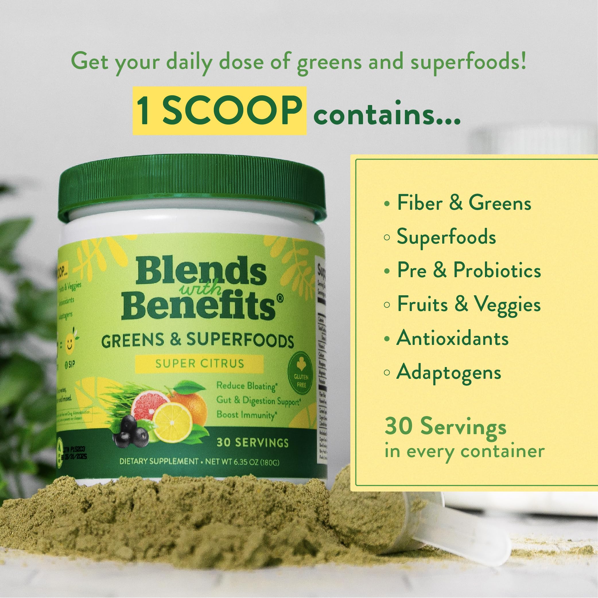 360 Nutrition Blends with Benefits Super Greens Powder w/Probiotics, Digestive Enzymes, Sugar & Gluten Free, Plant Based Superfood Drink Mix for Gut Health, Bloating, Immunity, Overall Health, 6.35 oz 360 Nutrition Au supplements