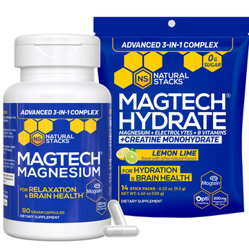 Magtech Magnesium Capsules + Hydration Creatine Powder Lemon Lime Bundle - 3 Forms of Magnesium - Featuring Magtein L-Threonate - Brain Health & Hydration Support* - 44 Total Servings NATURAL STACKS Au supplements