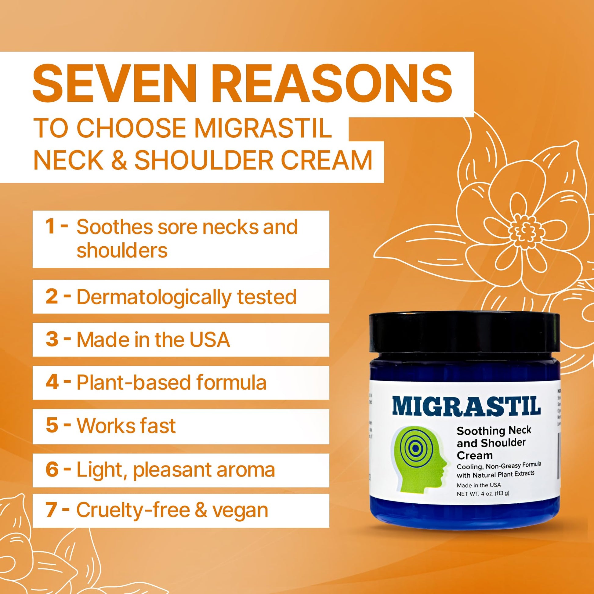 Basic Vigor Migrastil Neck & Shoulder Cream. Cooling Comfort for Migraines, Tech Neck & Tension. (4 oz.) Made in The USA. Basic Vigor Au supplements