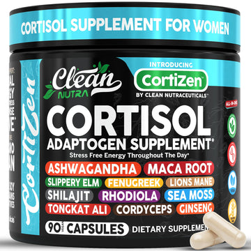 Clean Nutra Cortisol Supplements For Women | Maca Root Ashwagandha Cortisol Detox Manager Reducer + Slippery Elm Fenugreek Lions Mane Shilajit Rhodiola Sea Moss Tongkat Ali Cordyceps Ginseng Beet Root Clean Nutraceuticals Au supplements