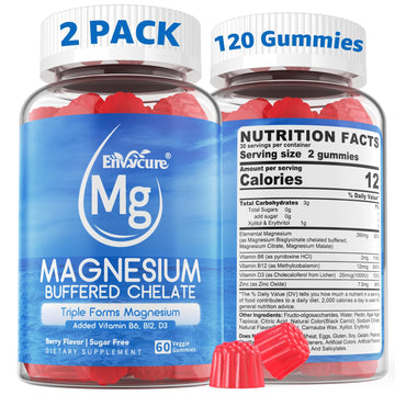 Magnesium Gummies - Triple Magnesium Complex, Magnesium Glycinate Gummies | Magnesium Glycinate, Malate, Citrate w/ D3 B6 B12, for Calm, Sleep & Muscle Cramp | High Absorption | Vegan, 2 Pack EnvyCure Au supplements