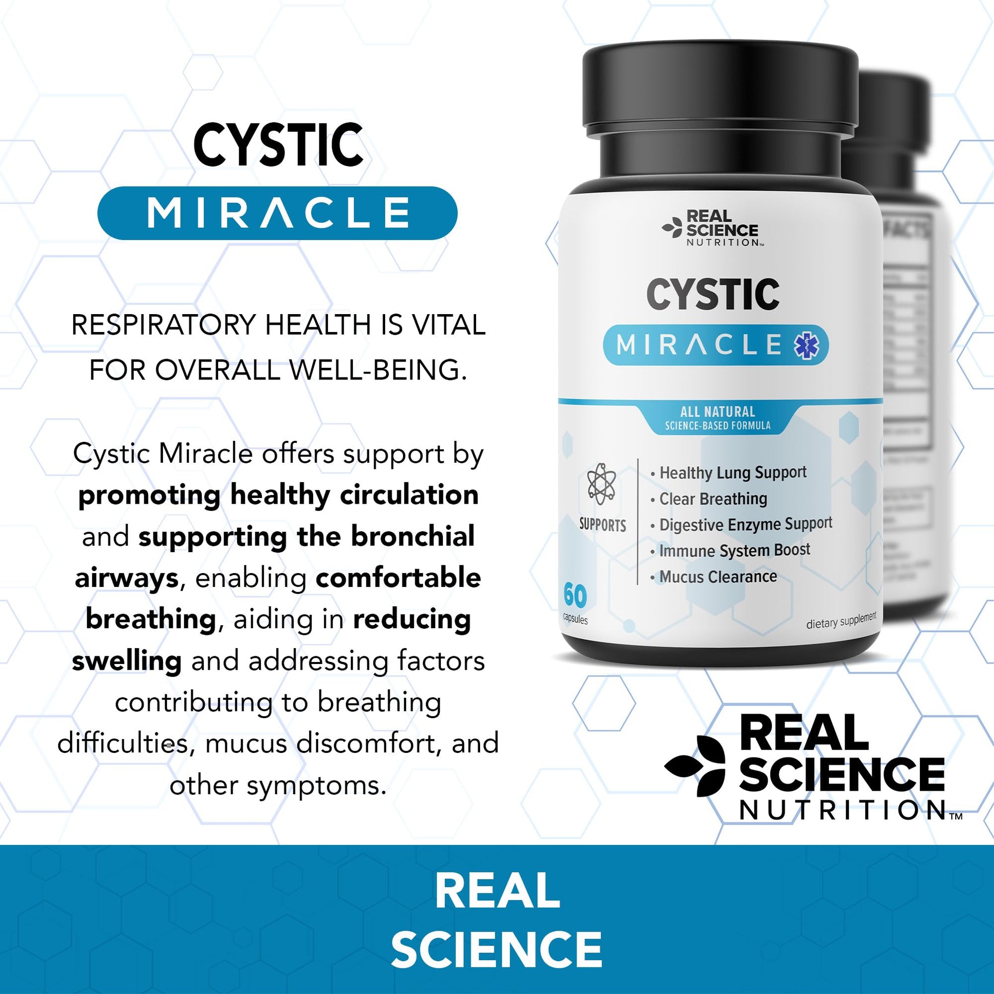 Real Science Cystic Miracle - Lung Support Supplement for Breathing Support and Mucus Clearance – with Vinitrox & GABA to Help Clear Lungs and Aid Respiratory Health, Made in USA, 60 Caps Real Science Nutrition Au supplements
