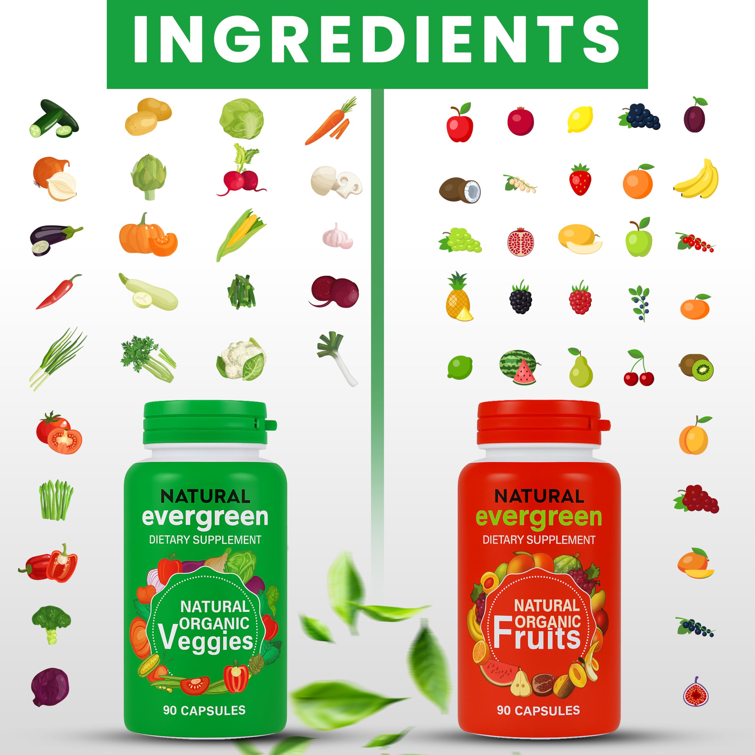 Fruit and Veggies Supplement – 100% Natural Super Greens Blend with Fruits & Vegetables | Veggie Capsules for Adults & Kids | Daily Nutrient Support Packed with Natural Vitamins & Minerals Natural Evergreen Au supplements