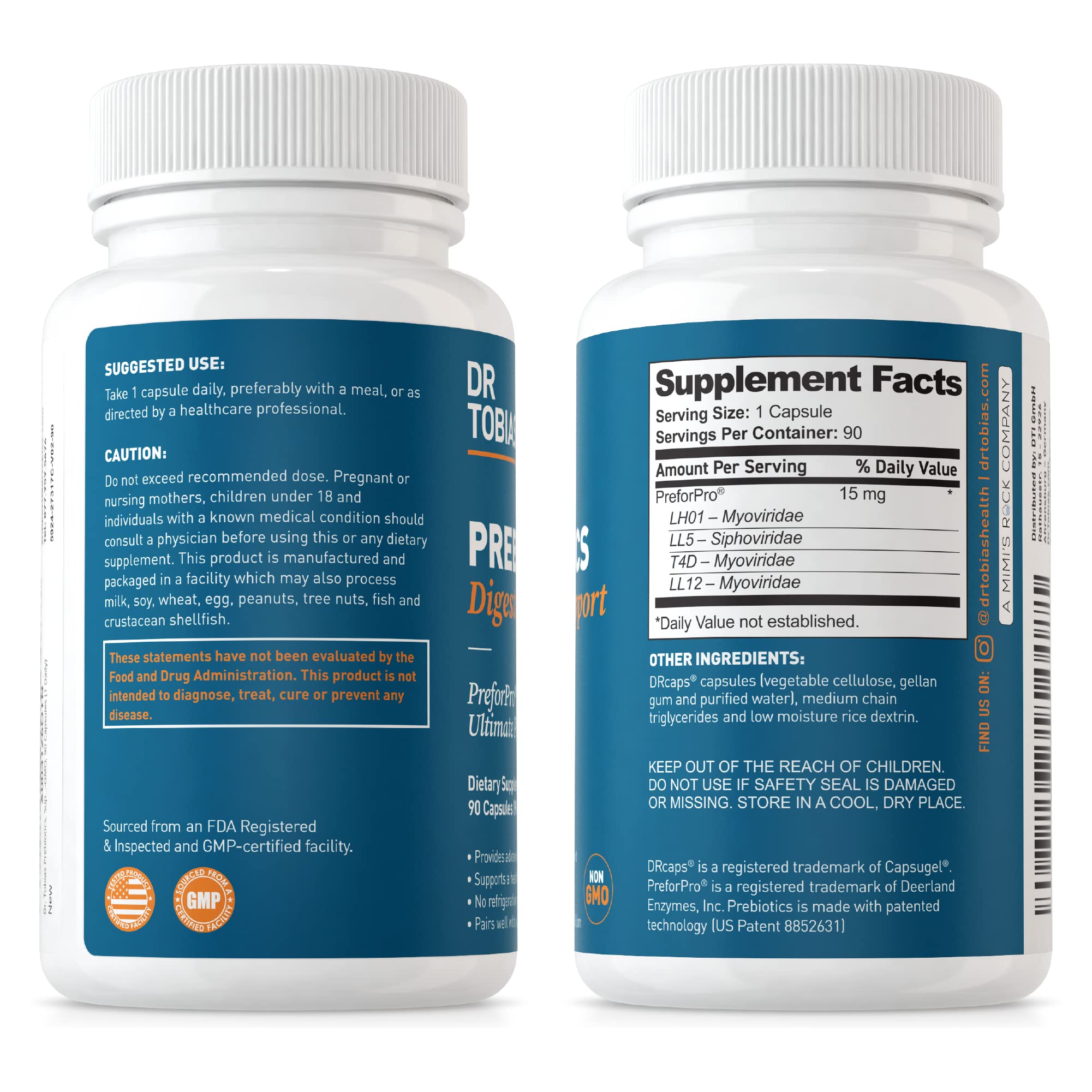 Dr. Tobias Prebiotics, Supports Digestion & Gut Health, Feed Good Probiotic Bacteria Dr. Tobias Au supplements
