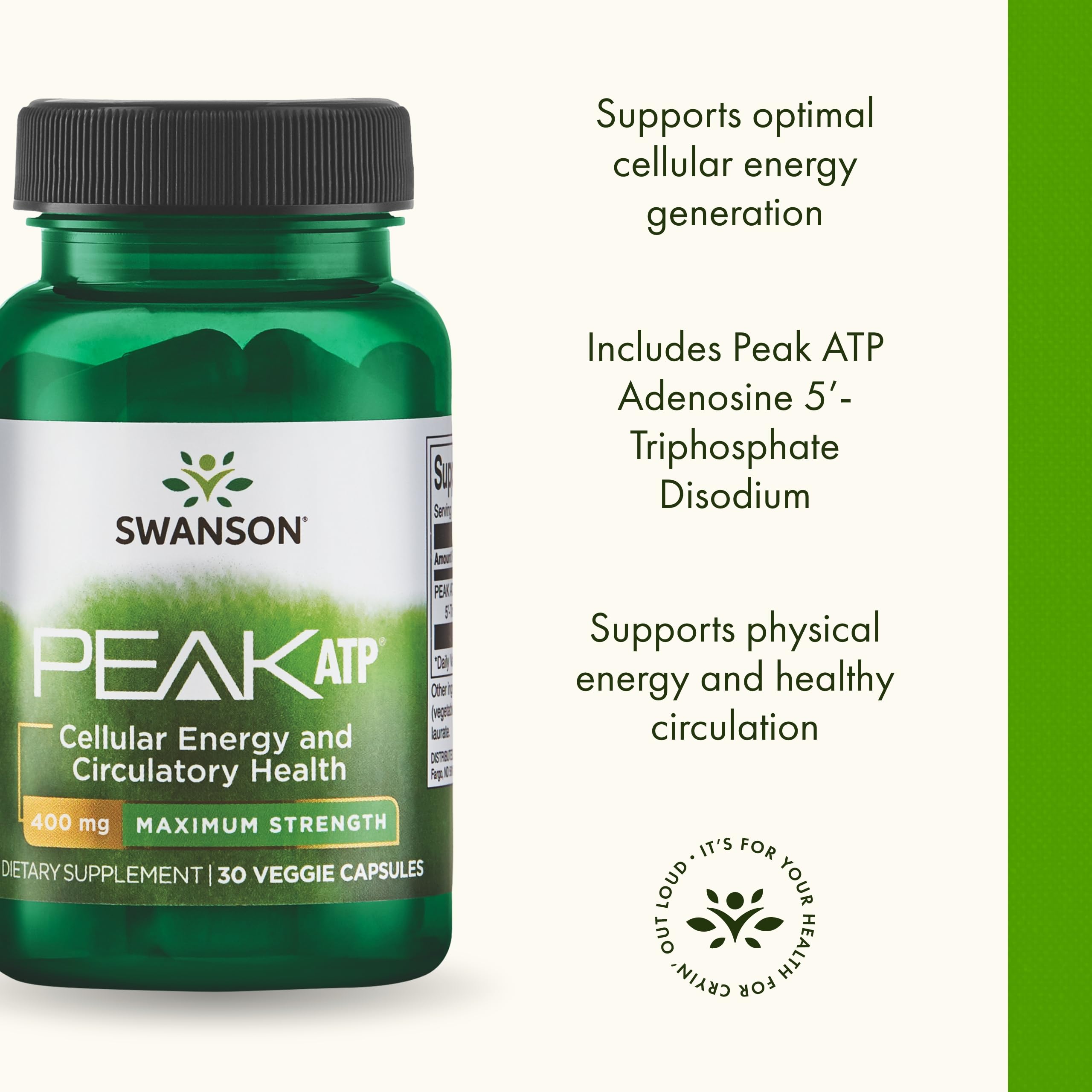 Swanson Maximum Strength Peak ATP-Natural Supplement Promoting Cellular Energy Support-Supports Physical Performance and Promotes Healthy Blood Flow Support-(30 Veggie Capsules, 400mg Each) 1 Pack Swanson Au supplements