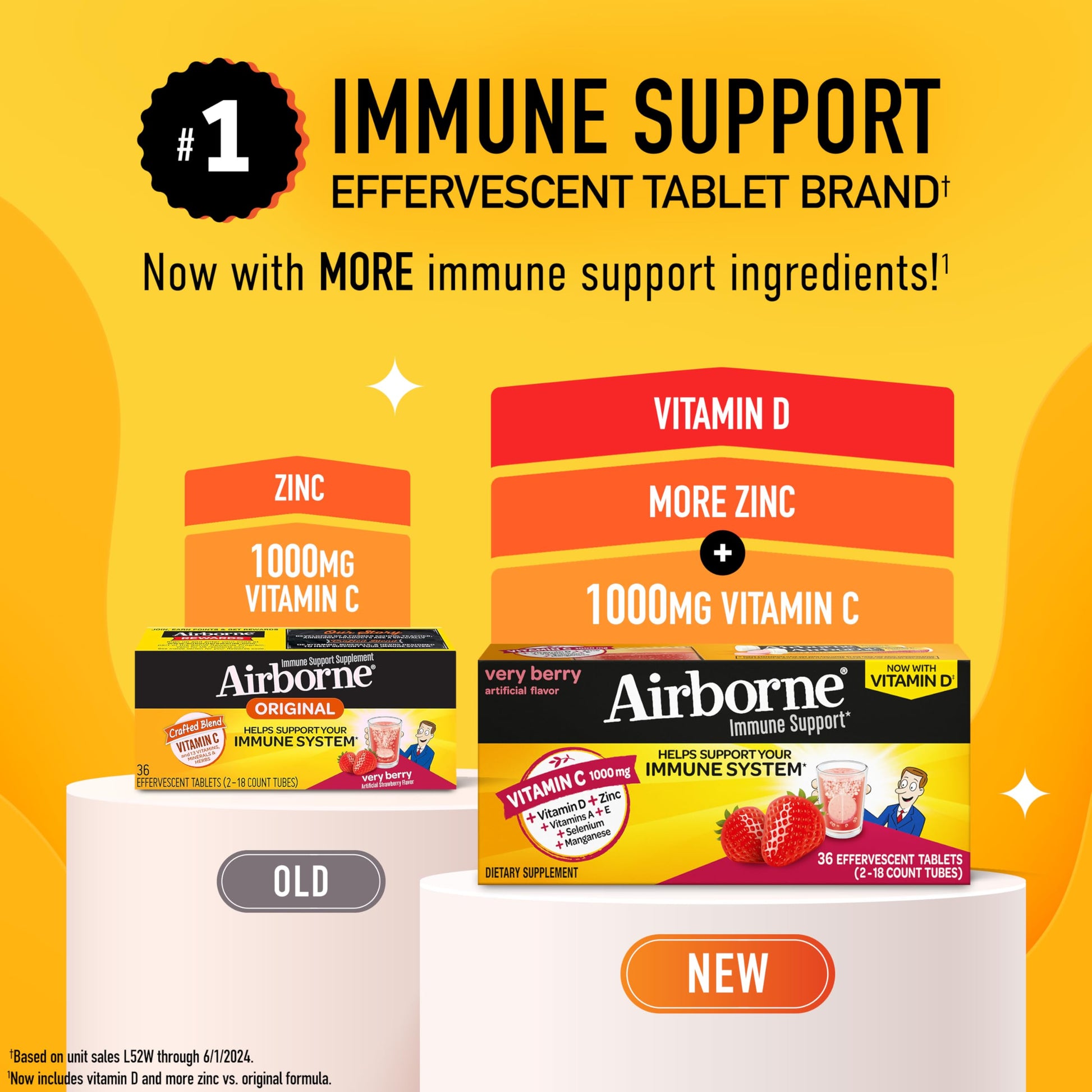 Vitamin C 1000mg (per serving) - Airborne Very Berry Effervescent Tablets (36 count in a box), Gluten-Free Immune Support Supplement, With Vitamins A C E, ZINC, Selenium, Echinacea & Ginger Airborne Au supplements