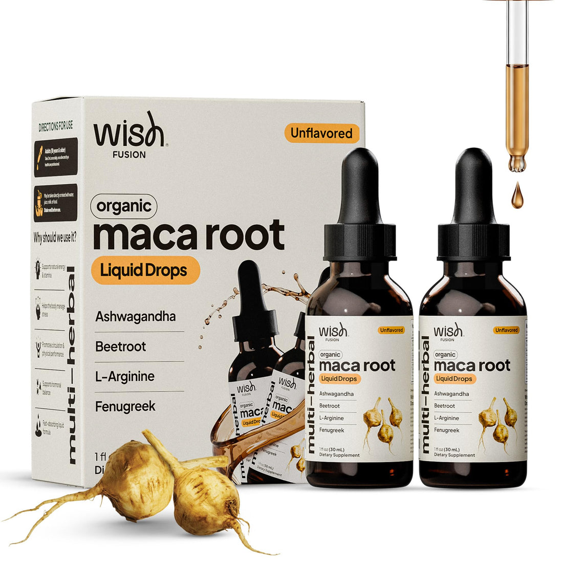Wish Fusion Maca Root Liquid Drops 2 Pack Organic Maca Root Drops for Energy Support Hormone Balance, Mood Maca Root, Ashwagandha & Tongkat Ali Blend, Liquid Maca Root Extract Fenugreek & Beetroot Wish Fusion Au supplements