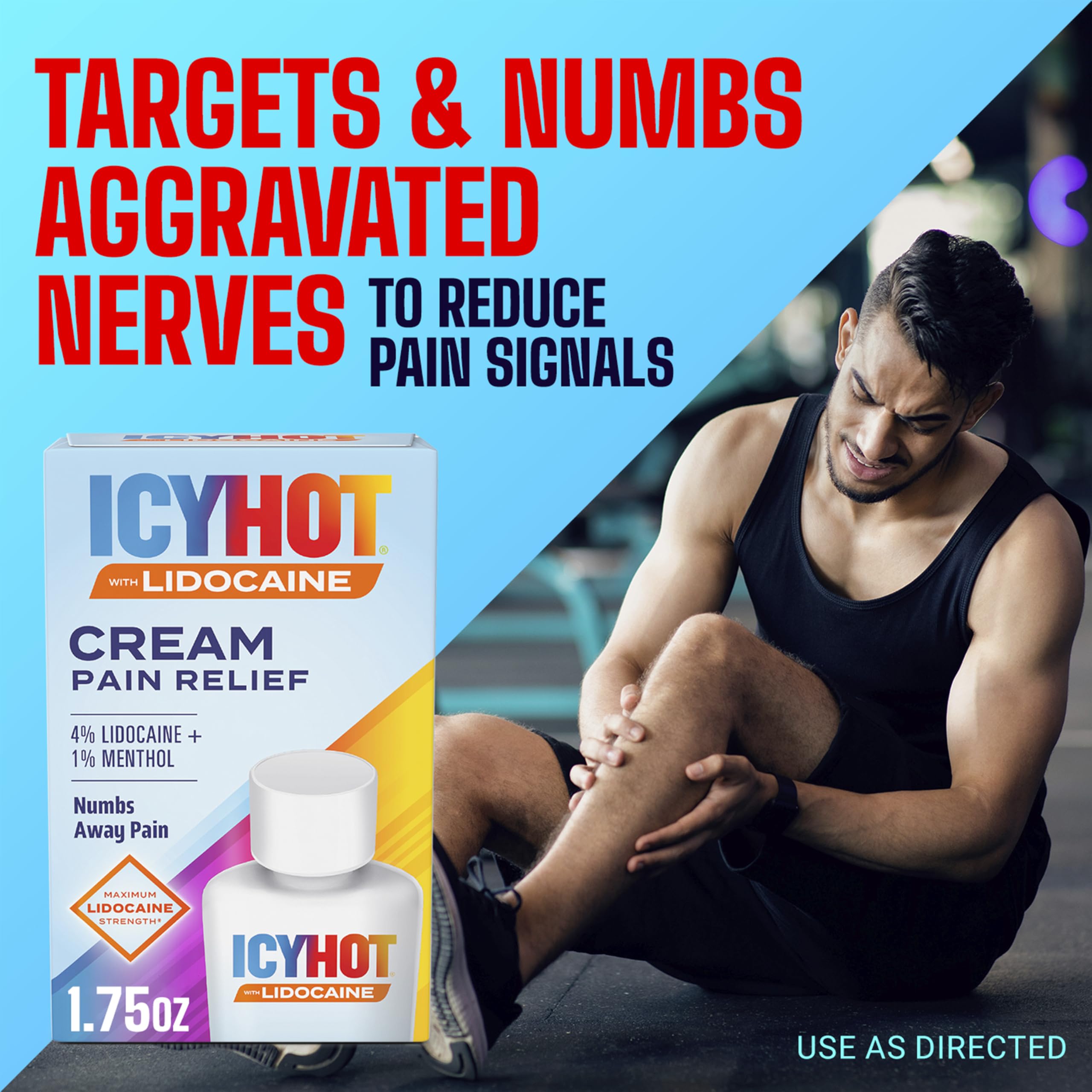 Icy Hot Lidocaine Pain Relief Cream, Numb Aggravated Nerves with Max Strength Lidocaine 4% and Menthol 1%, Fast-Acting Pain Relief for Minor Pain, Backaches, Sprains and Strains, 1.75 oz Icy Hot Au supplements