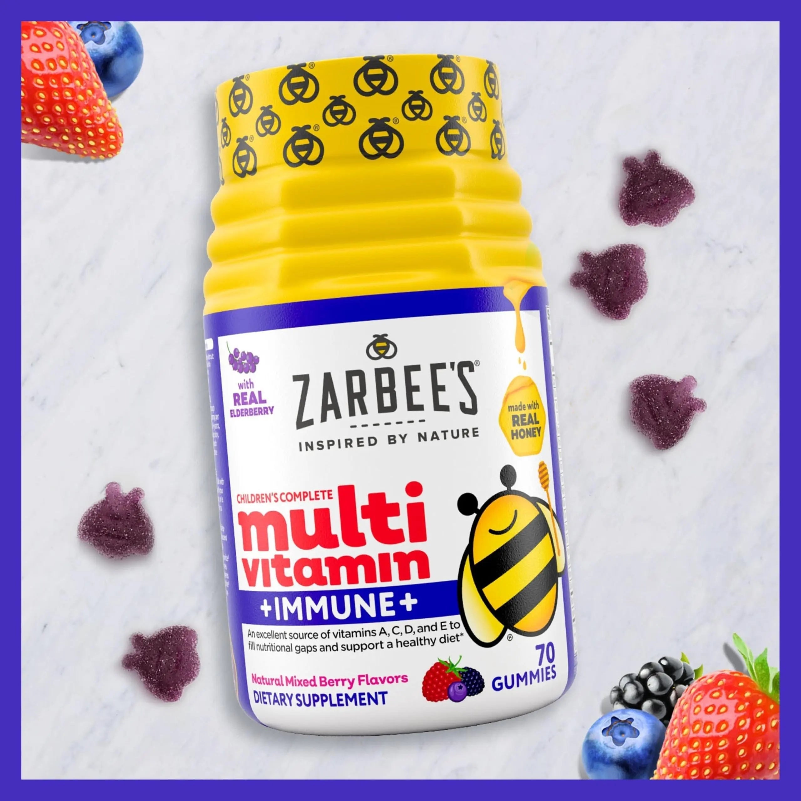 Zarbee’s Complete Kids Multivitamin Gummies + Immune Support, Berry Flavor, Honey-Sweetened, Gluten-Free Zarbee's Au supplements