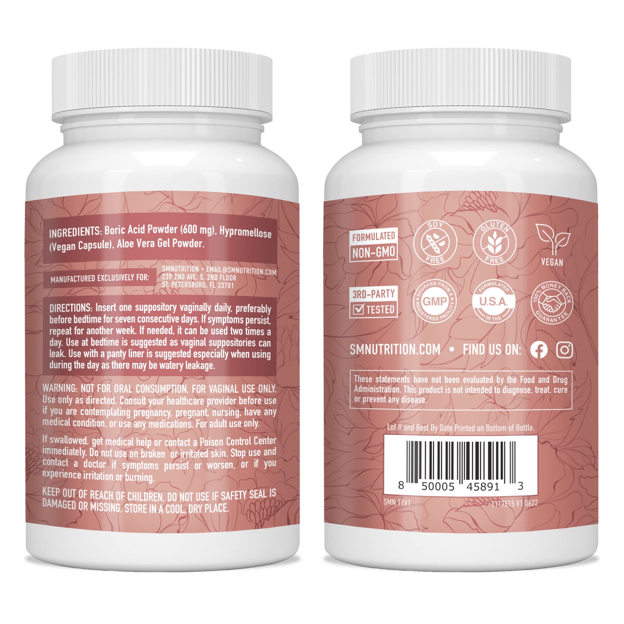 Boric Acid Suppositories for Women | 600mg | for pH Balance, Vaginal Odor & Itching | Feminine Intimate Health SMNutrition Au supplements