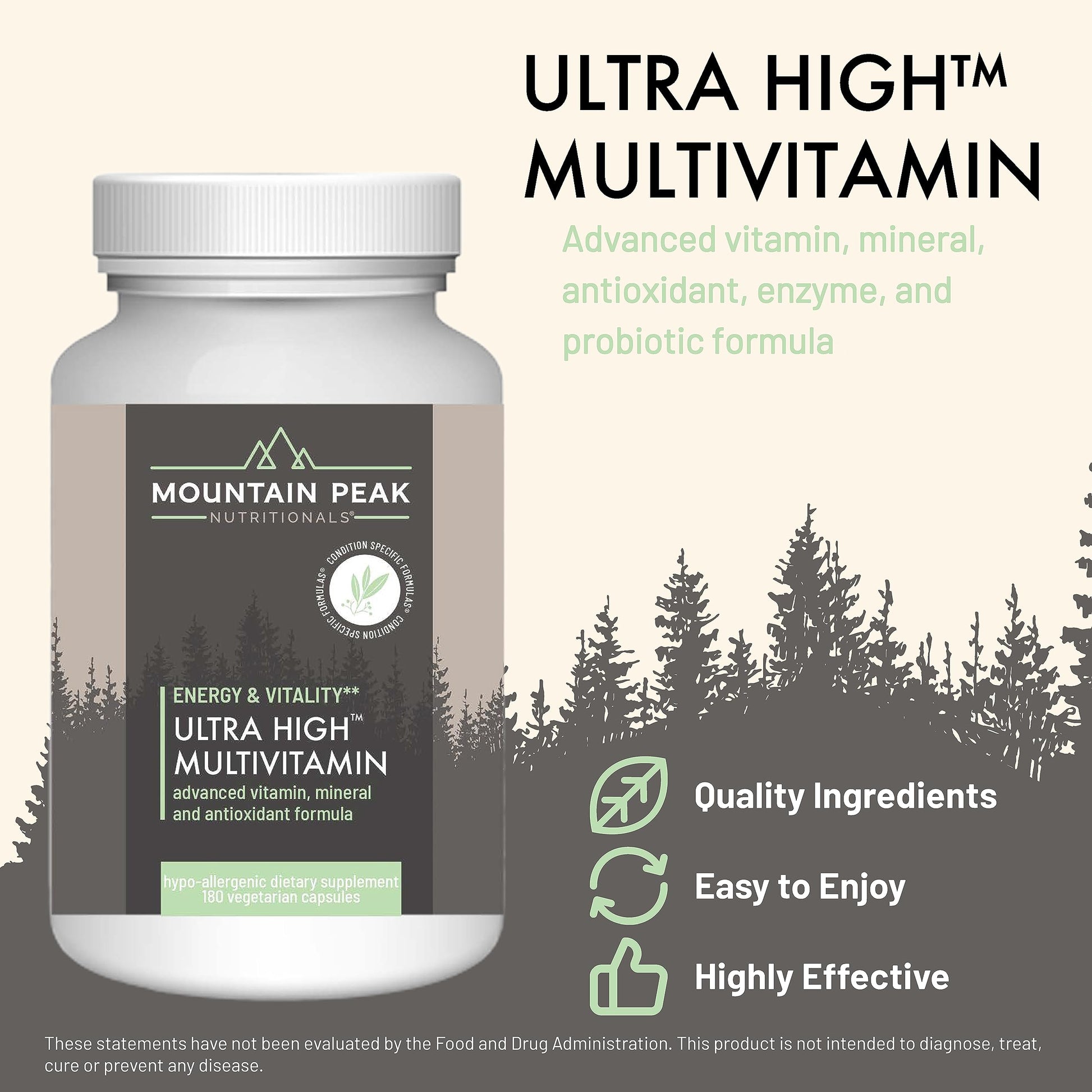 Mountain Peak Nutritionals Ultra High Multivitamin for Men & Women - with Vitamins A, B12, B6, C, D, E, Magnesium, Zinc, Folic Acid, Digestive Enzymes & Probiotics (180 Vegetarian Capsules) Mountain Peak Nutritionals Au supplements