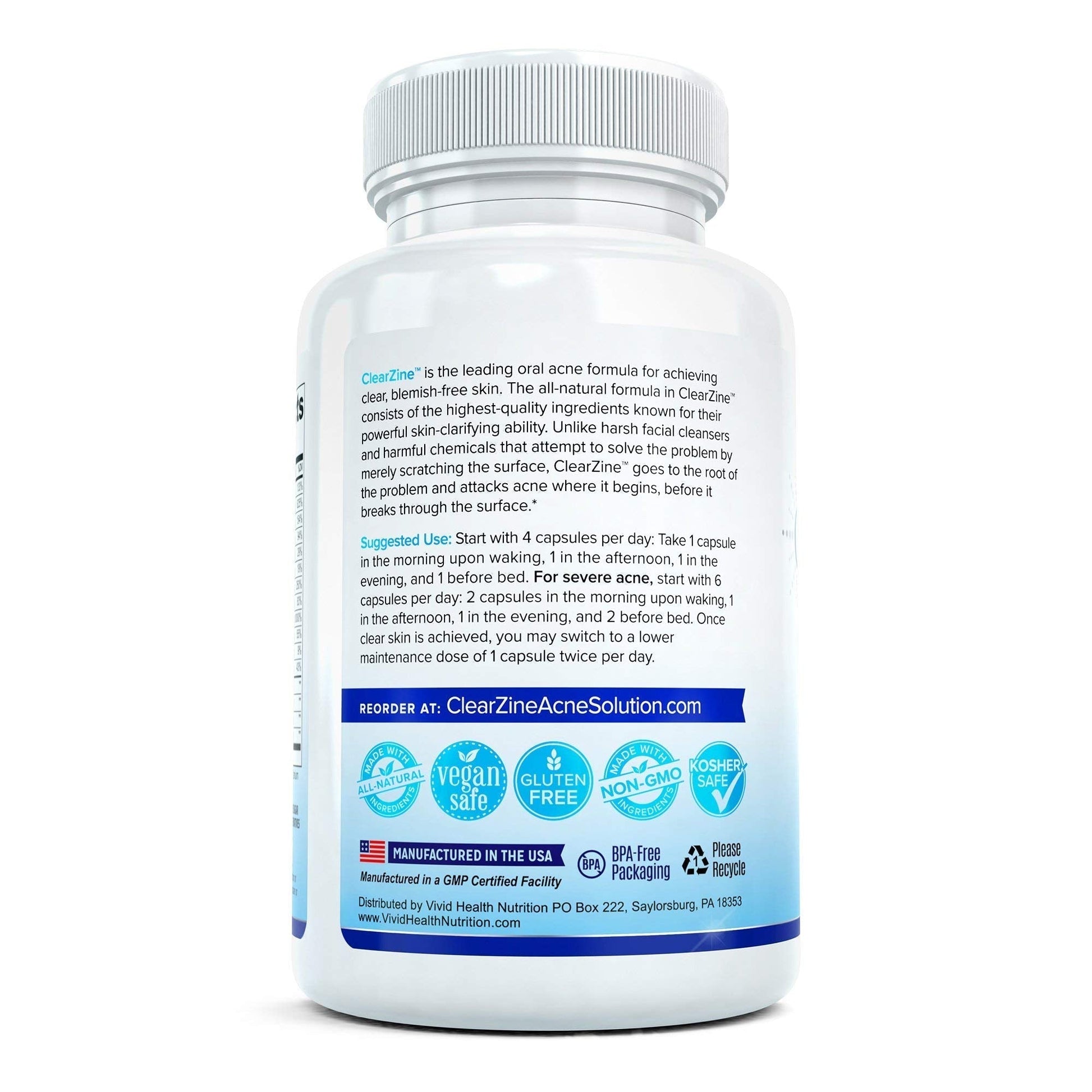 ClearZine Acne Pills for Teens & Adults | Clear Skin Supplement, Vitamins for Hormonal & Cystic Acne | Stop Breakouts, Oily Skin and Zits, 90 Caps ClearZine Au supplements