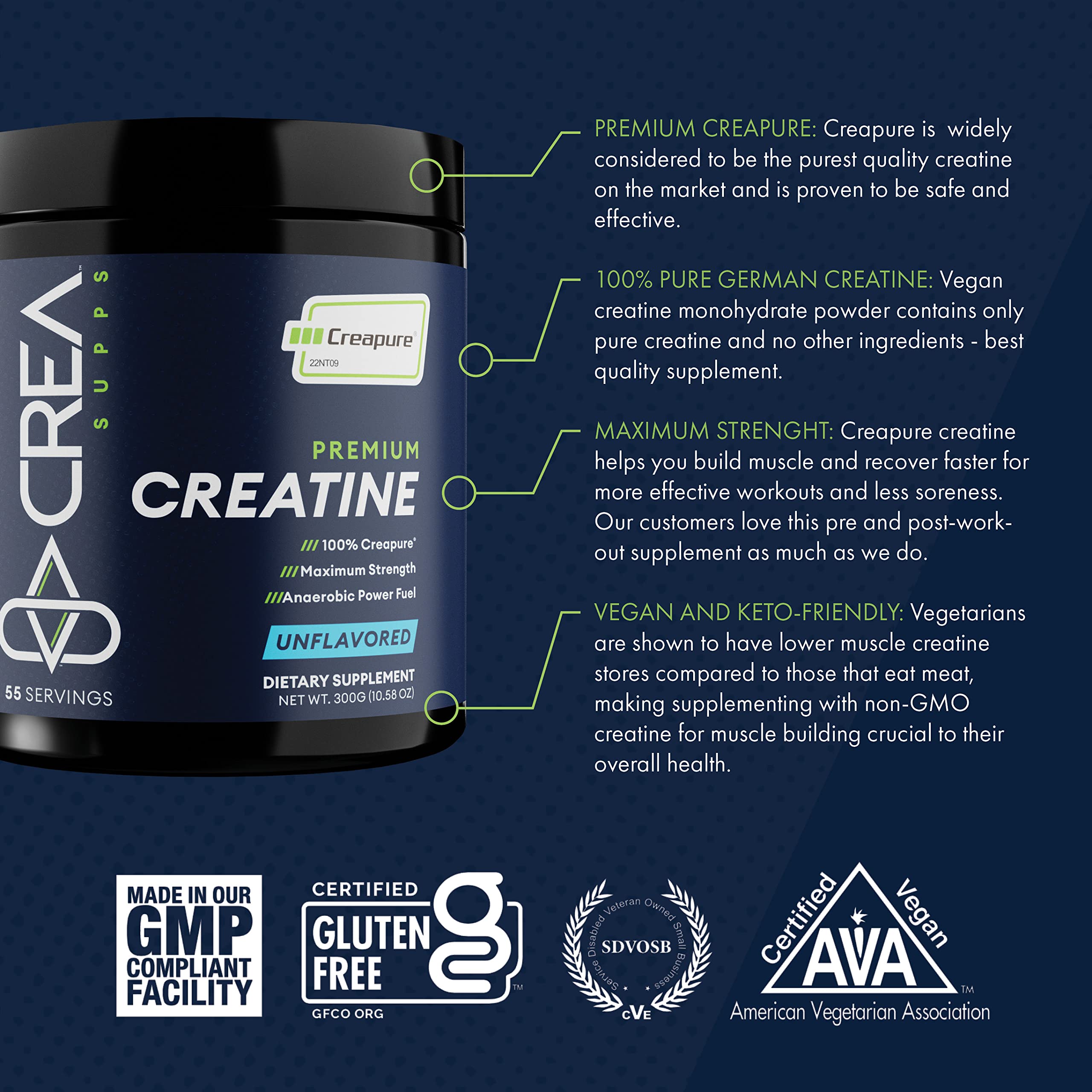 CREA SUPPS Premium Creapure Creatine Monohydrate Powder | Pure, Vegan, Keto CREA SUPPS Au supplements