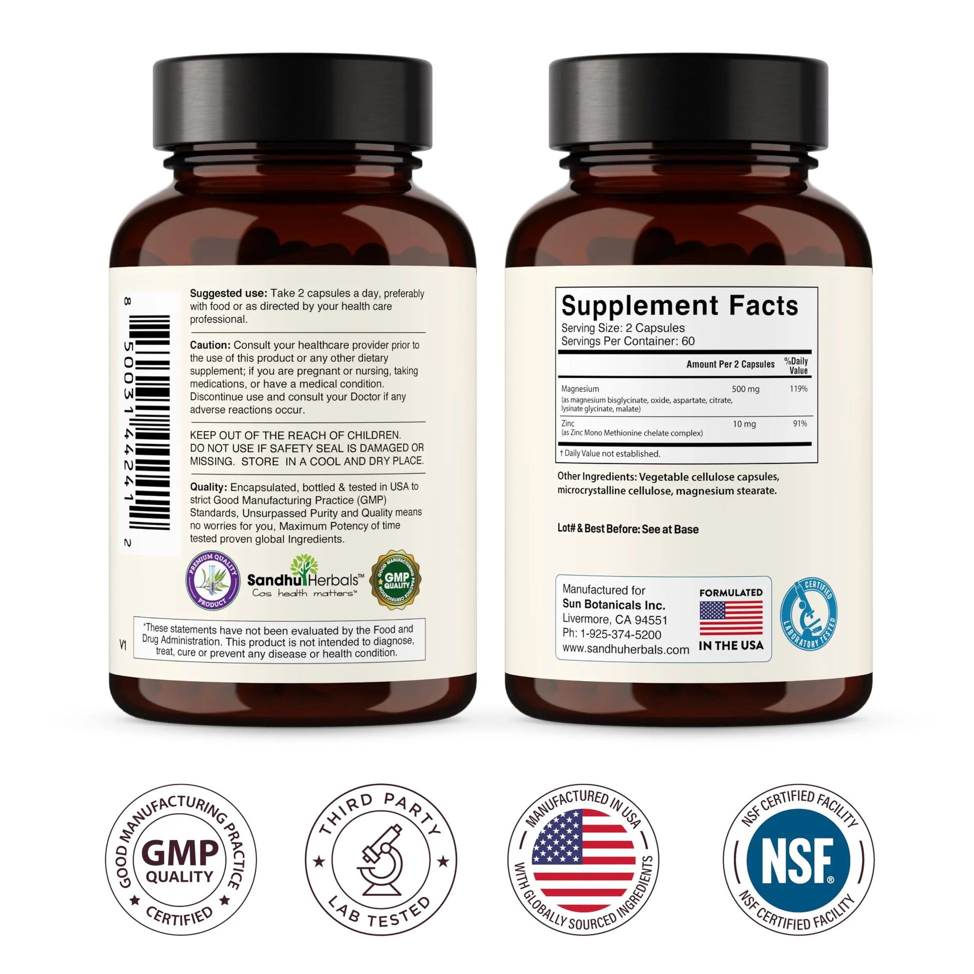 Complete Magnesium Complex 500mg for Women & Men | 120 Capsules | 6 in 1 Mag Supplement with Zinc | Quality Sleep & Muscle Health | Glycinate, Citrate, Malate, Oxide, Aspartate, Lysinate Glycinate SANDHUHERBALS Au supplements