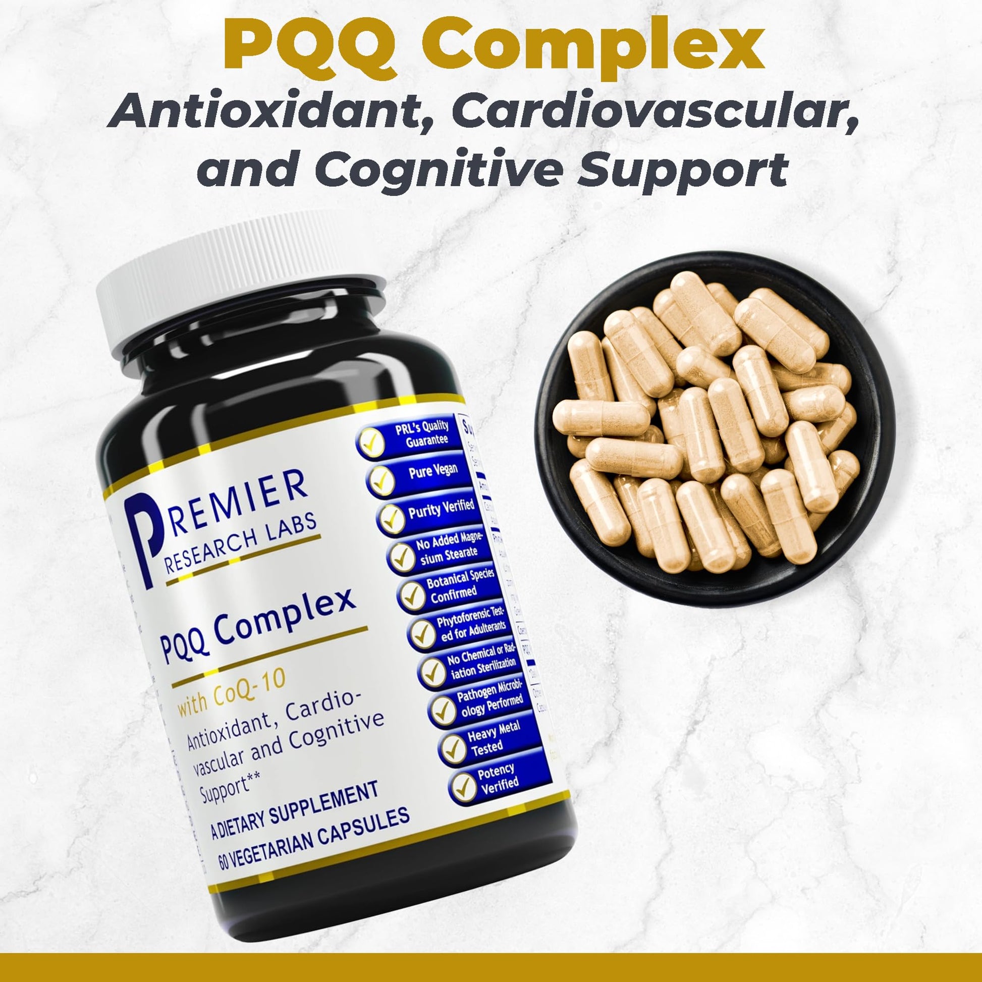 Premier Research Labs Premier PQQ Complex with CoQ10 - Coenzyme Q10, Co Q 10 Supplement with Pyrroloquinoline Quinone (PQQ) for Antioxidant, Brain & Heart Support - 60 Vegetarian Capsules Premier Research Labs Au supplements