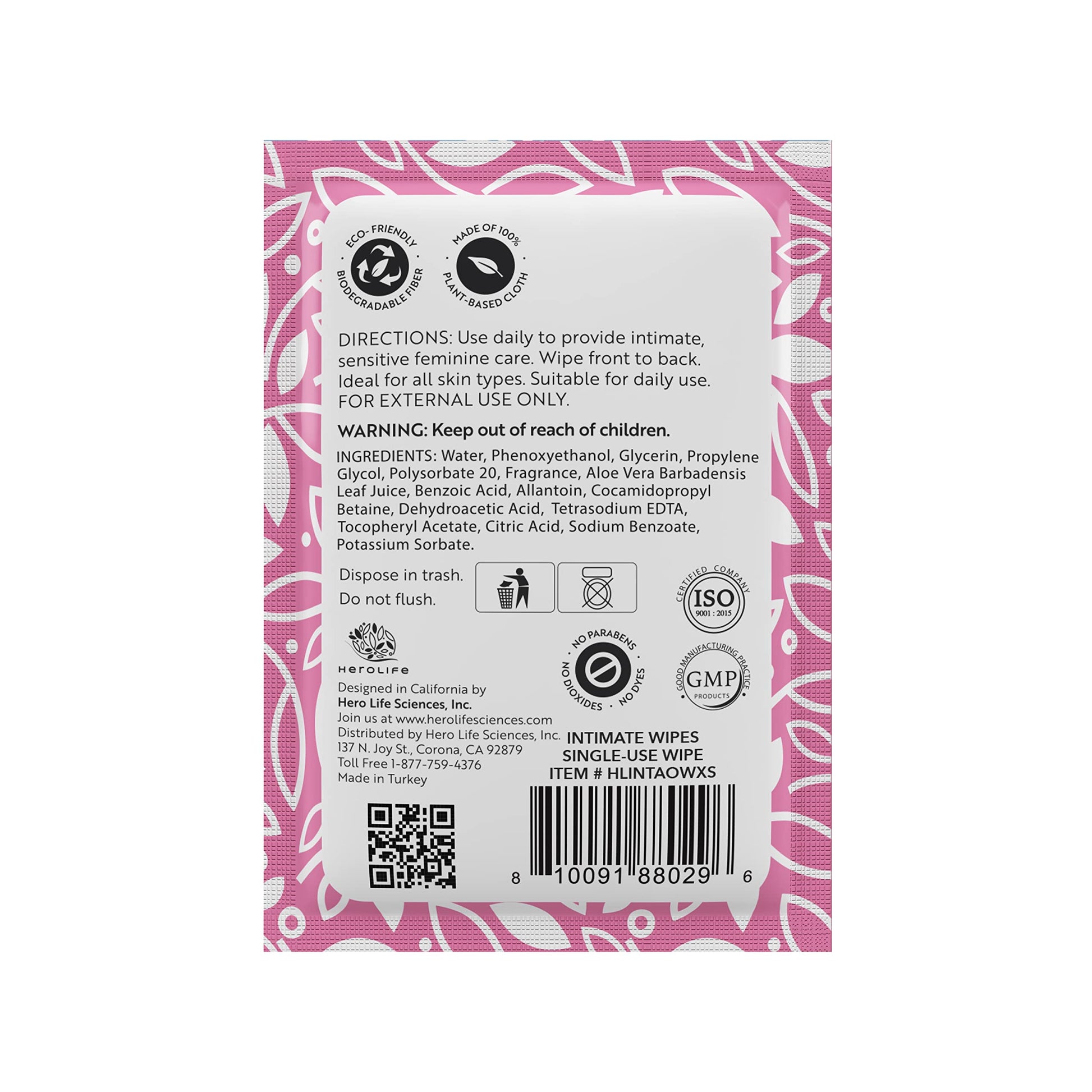 HEROLIFE Personal Wipes for Feminine Care, Single Use To Go, Plant-Based, 1 pack of 40 Single Herolife Au supplements
