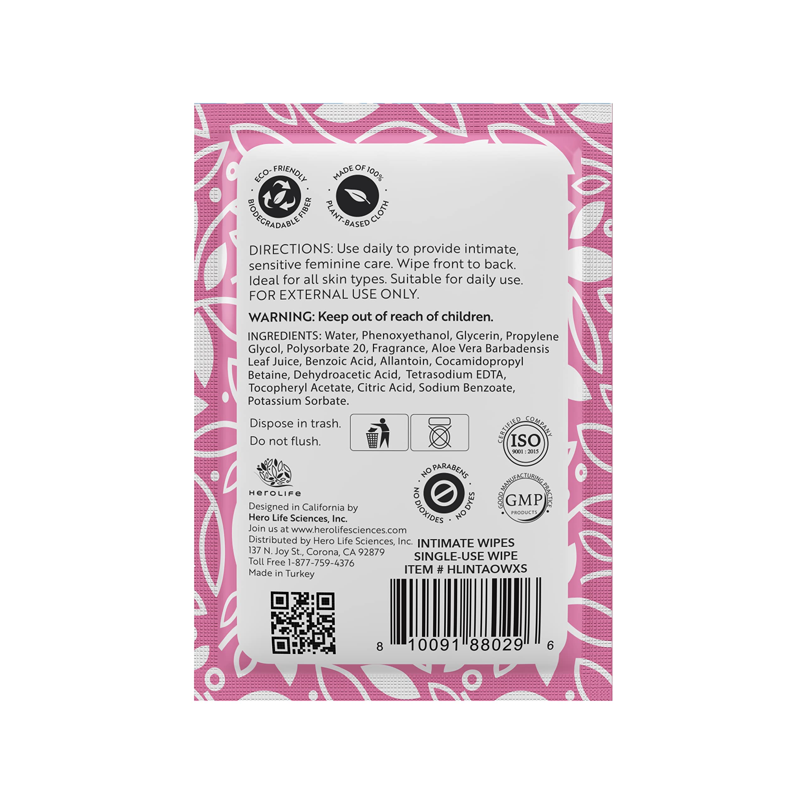 HEROLIFE Personal Wipes for Feminine Care, Single Use To Go, Plant-Based, 1 pack of 40 Single Herolife Au supplements