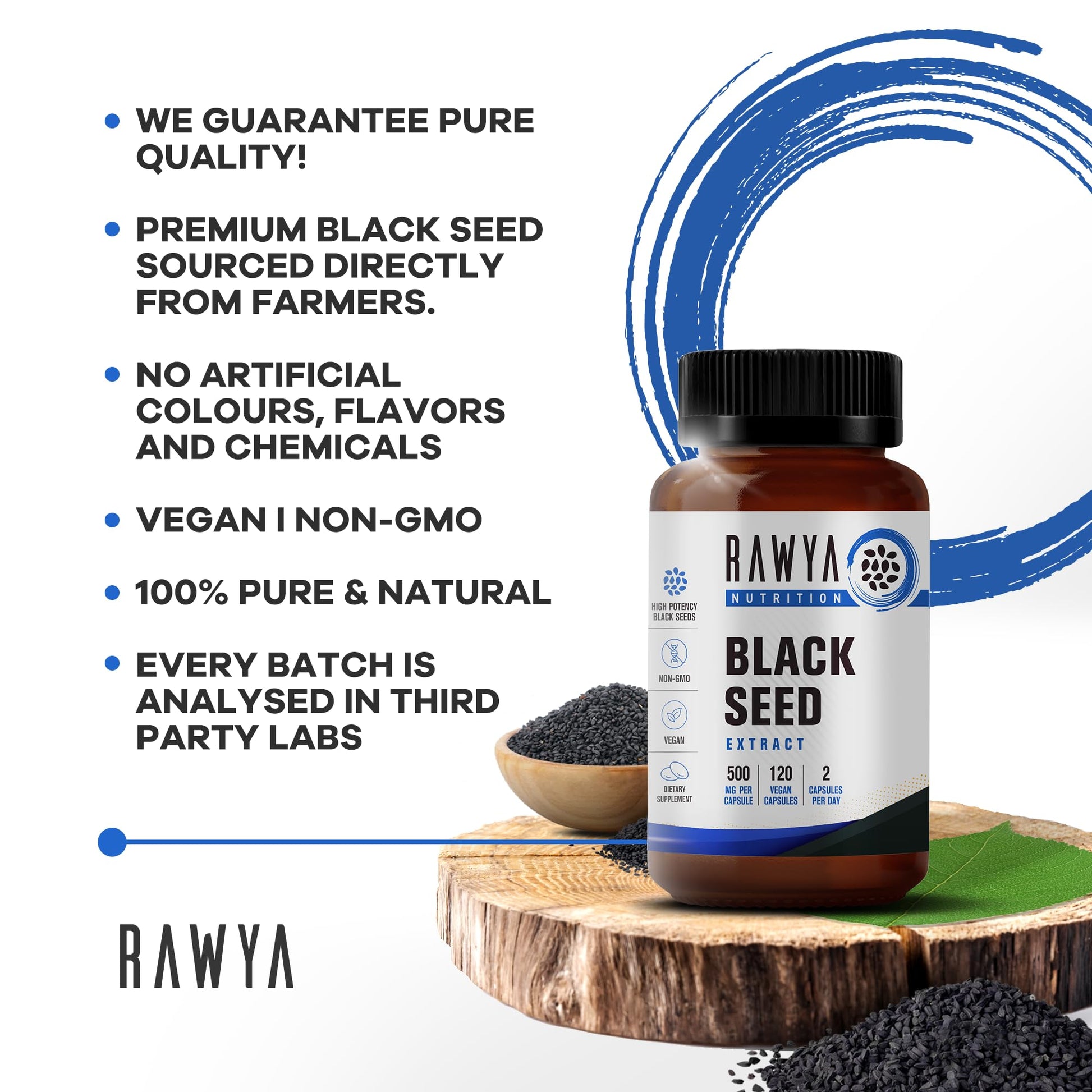 RAWYA Nutrition, Black Seed Extract, 120 Vegan Capsules, Nigella Sativa, Black Cumin RAWYA Au supplements