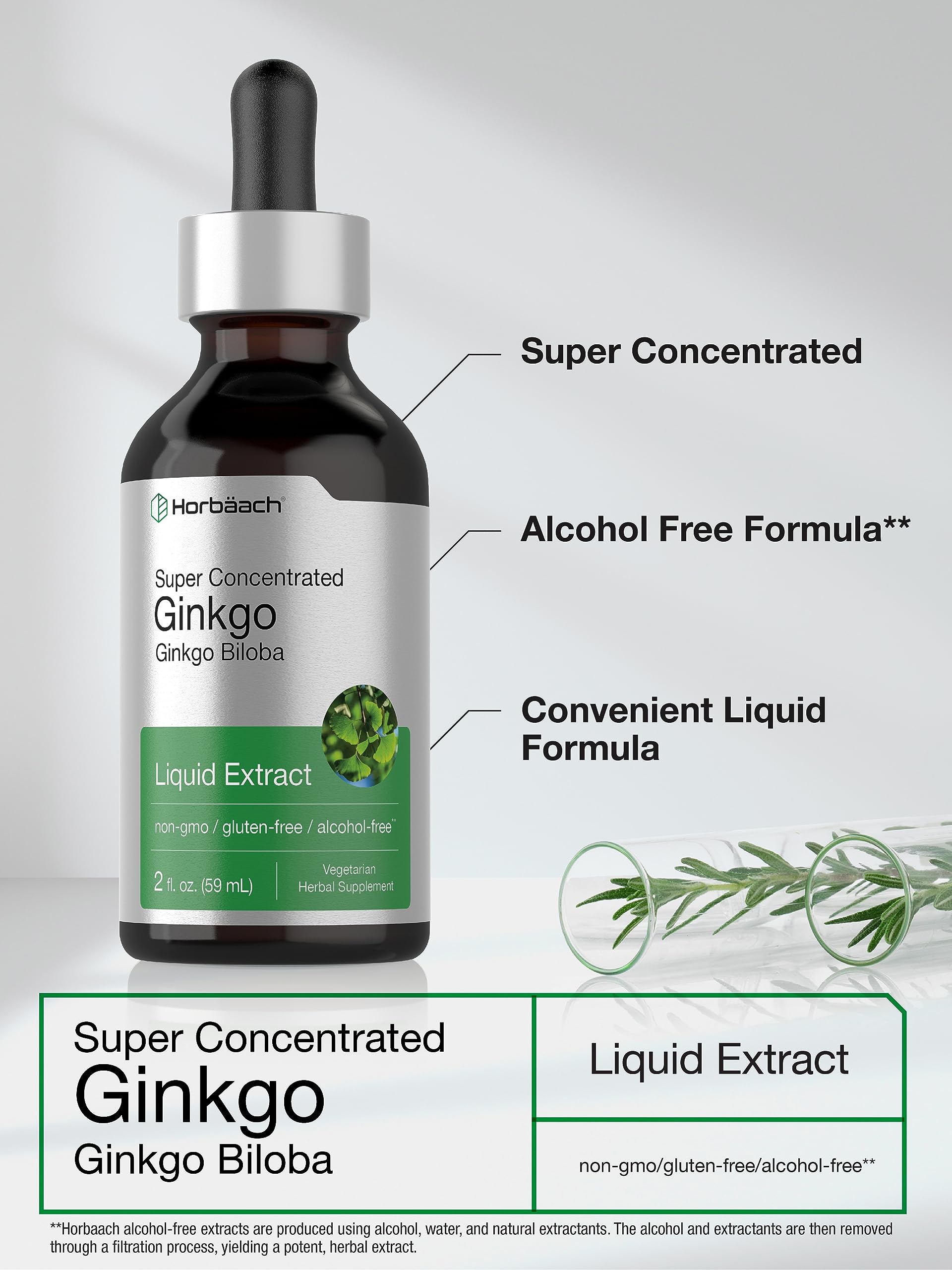 Ginkgo Biloba Extract Liquid 2 fl oz | Alcohol-Free Herb Supplement | Vegetarian Horbäach Au supplements