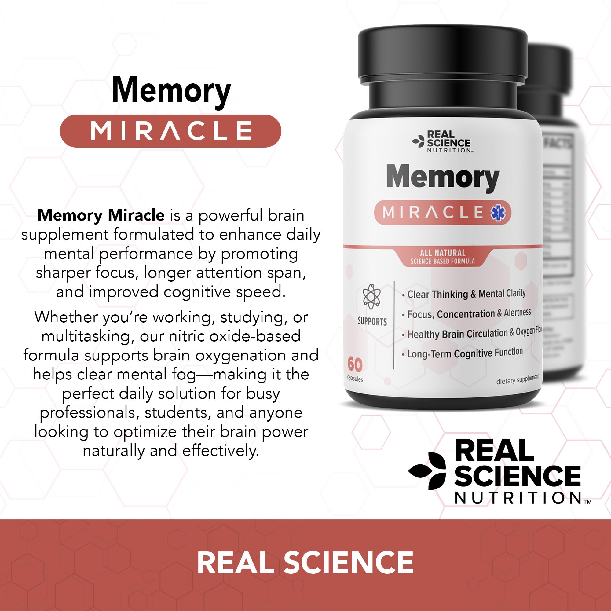 Real Science Nutrition Offers Memory Miracle – Brain and Memory Support Supplement for Focus, Mental Clarity & Brain Health – Nootropic Brain Booster with Nitric Oxide – 60 Capsules Real Science Nutrition Au supplements