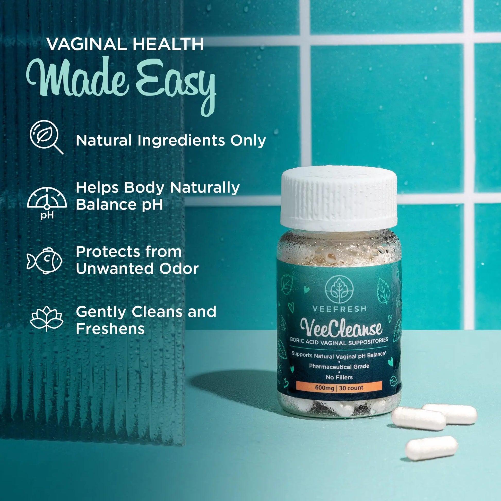 VeeFresh - VeeCleanse Boric Acid Vaginal Suppositories - Vaginal pH Balance Suppositories - Vaginal Odor Control - Feel Fresh, Feminine and Confident VeeFresh Au supplements