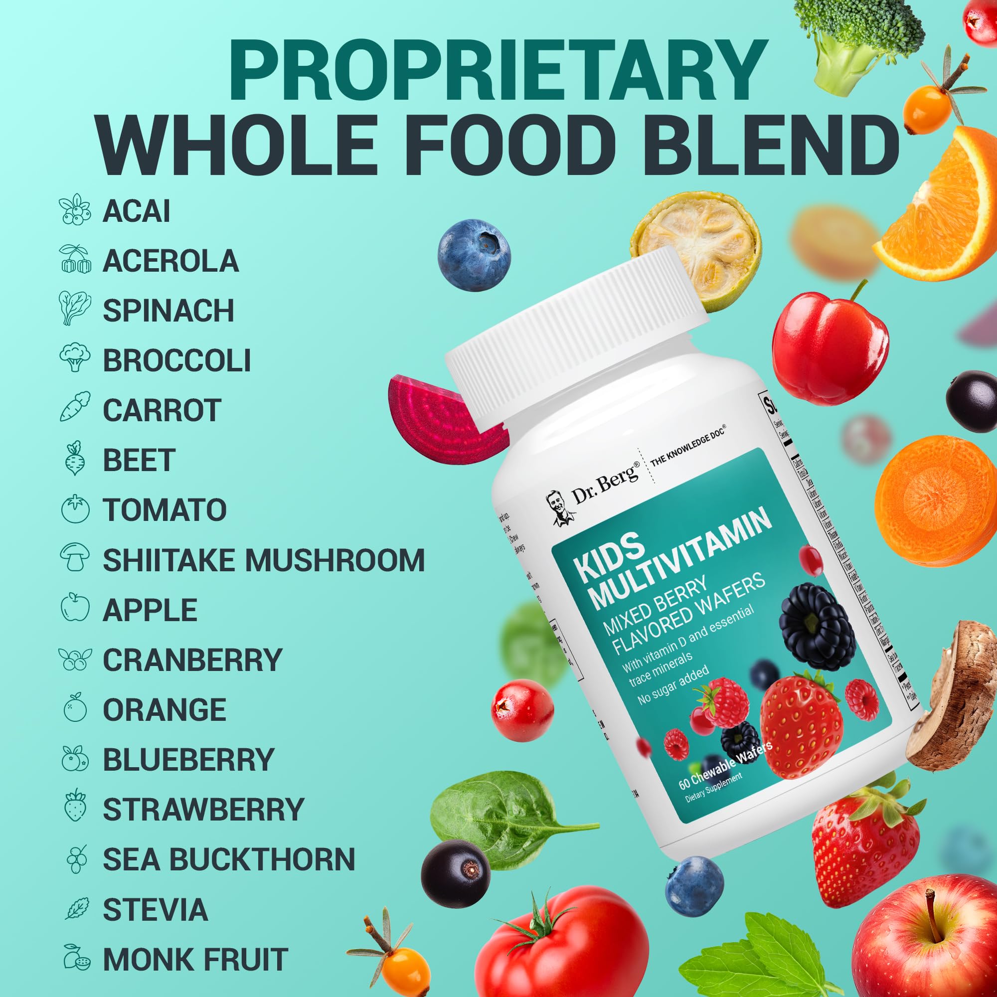 Dr. Berg Kids Chewable Multivitamins (NOT Sweetened w/Sugar) - Daily Multivitamin for Kids that Includes 20 Nutrients & Trace Mineral Complex - Mixed Berry Chewable Vitamins for Kid - Red Wafers Dr. Berg Nutritionals Au supplements