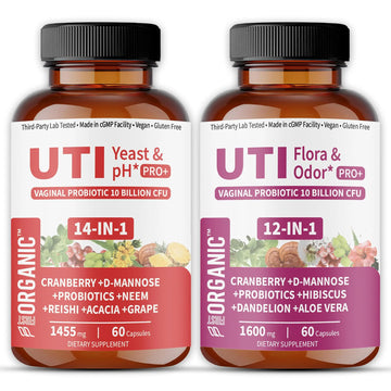 UTI Flora & Odor Pro+ & UTI Yeast & pH Pro+ | Pack of 2 | Vaginal Probiotics for Feminine Hydration & Freshness Support | Third-party Tested, cGMP Facility, Vegan, Non-GMO, Gluten-Free | 60+60 Caps FIRSTORGANIC Au supplements
