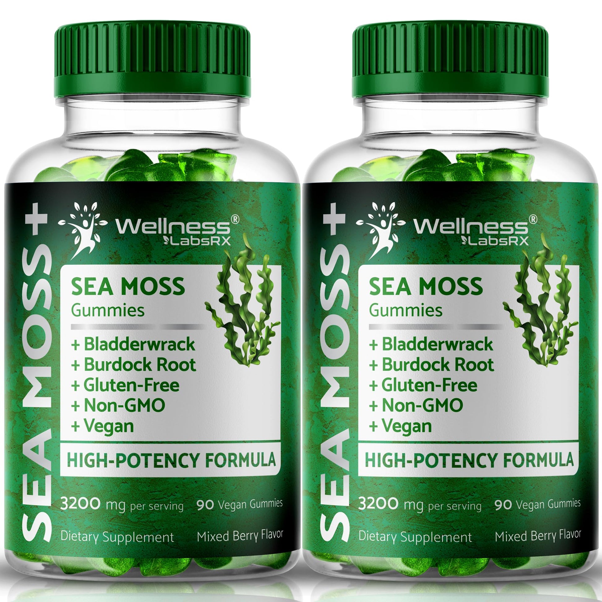 WELLNESS LABSRX Sea Moss Gummies, 3200mg Irish Sea Moss Mixed Berry Flavor with Maximum Potency Bladderwrack and Burdock Root - Supports Skin, Energy and Immunity - 180 Count WELLNESS LABSRX Au supplements