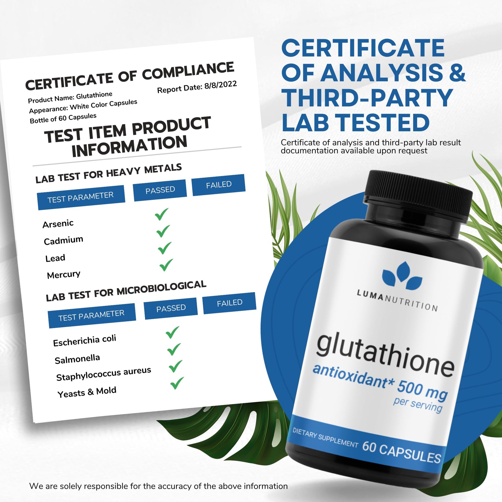 Premium Glutathione - Reduced Glutathione 500mg - Glutathione Supplement - L-Glutathione Luma Nutrition Au supplements