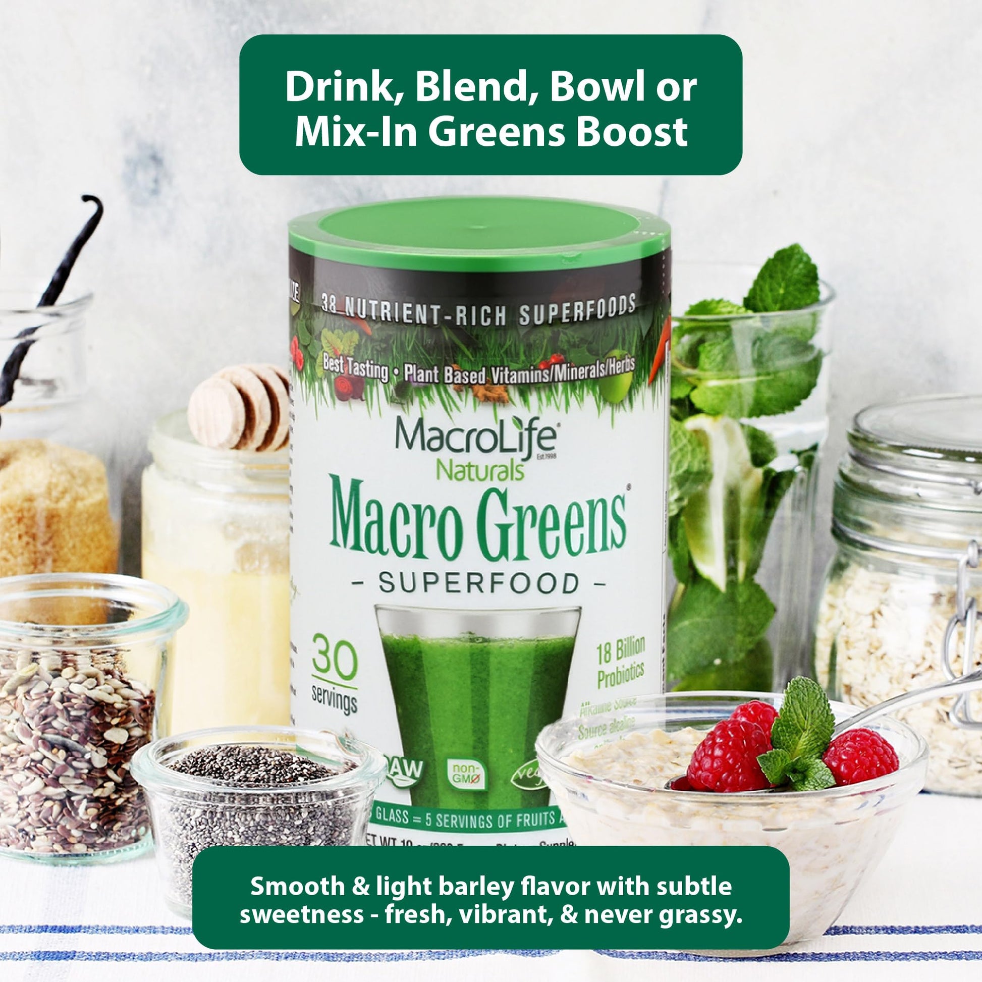 MacroLife Naturals Macro Greens Superfood Powder – 38 Superfoods with Probiotics, Digestive Enzymes & Adaptogens | Non GMO, Vegan, Gluten Free | 18B CFU | 10 oz (30 Servings) MacroLife Naturals Au supplements