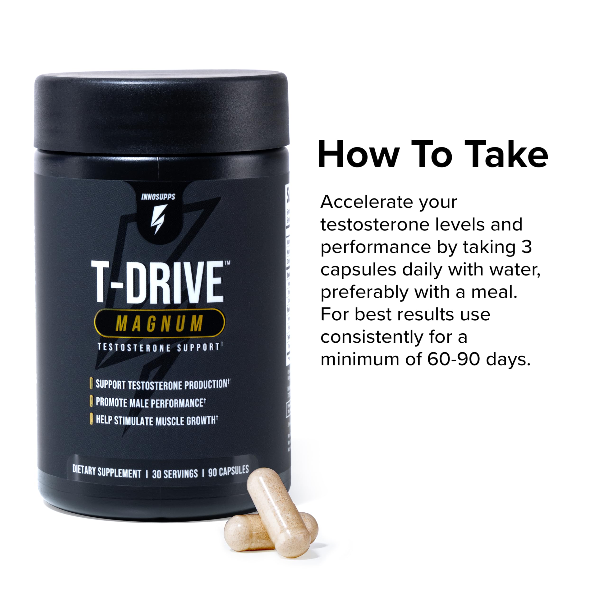 InnoSupps T-Drive Magnum Testosterone Booster Enhance Peak Performance Amplify Muscle Growth, Increase Libido & Energy Levels, Horny Goat Weed Tongkat Ali, Zinc, Fenugreek, Fat Burner 90 Caps/30 Days InnoSupps Au supplements