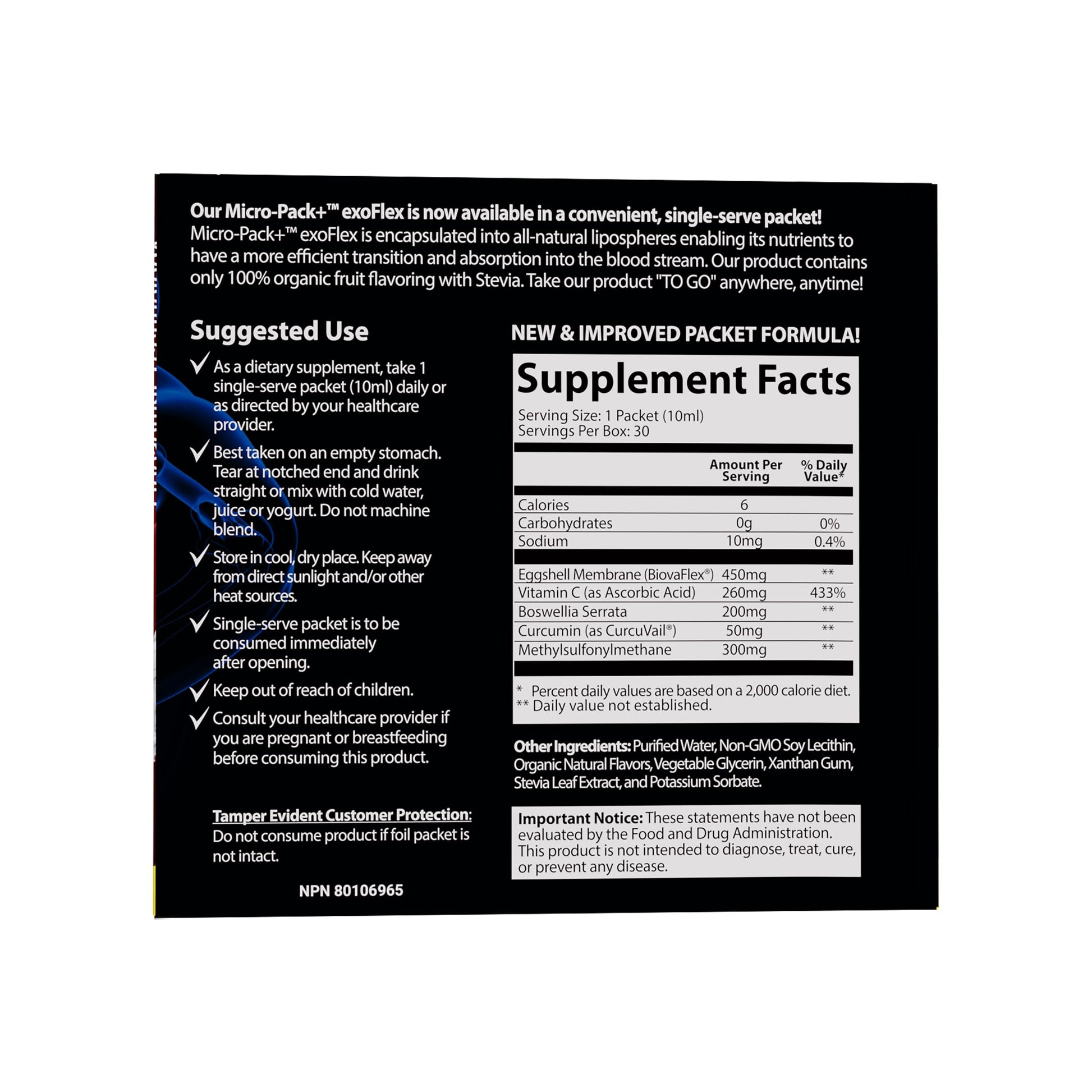 Aurora Nutrascience Micro-Pack Liposomal exoFlex+ - Liquid Vitamin C Supplement, Eggshell Membrane with BiovaFlex, Curcumin, & Boswellia, for Men & Women - 30 Single-Serve Packets Aurora Nutrascience Au supplements