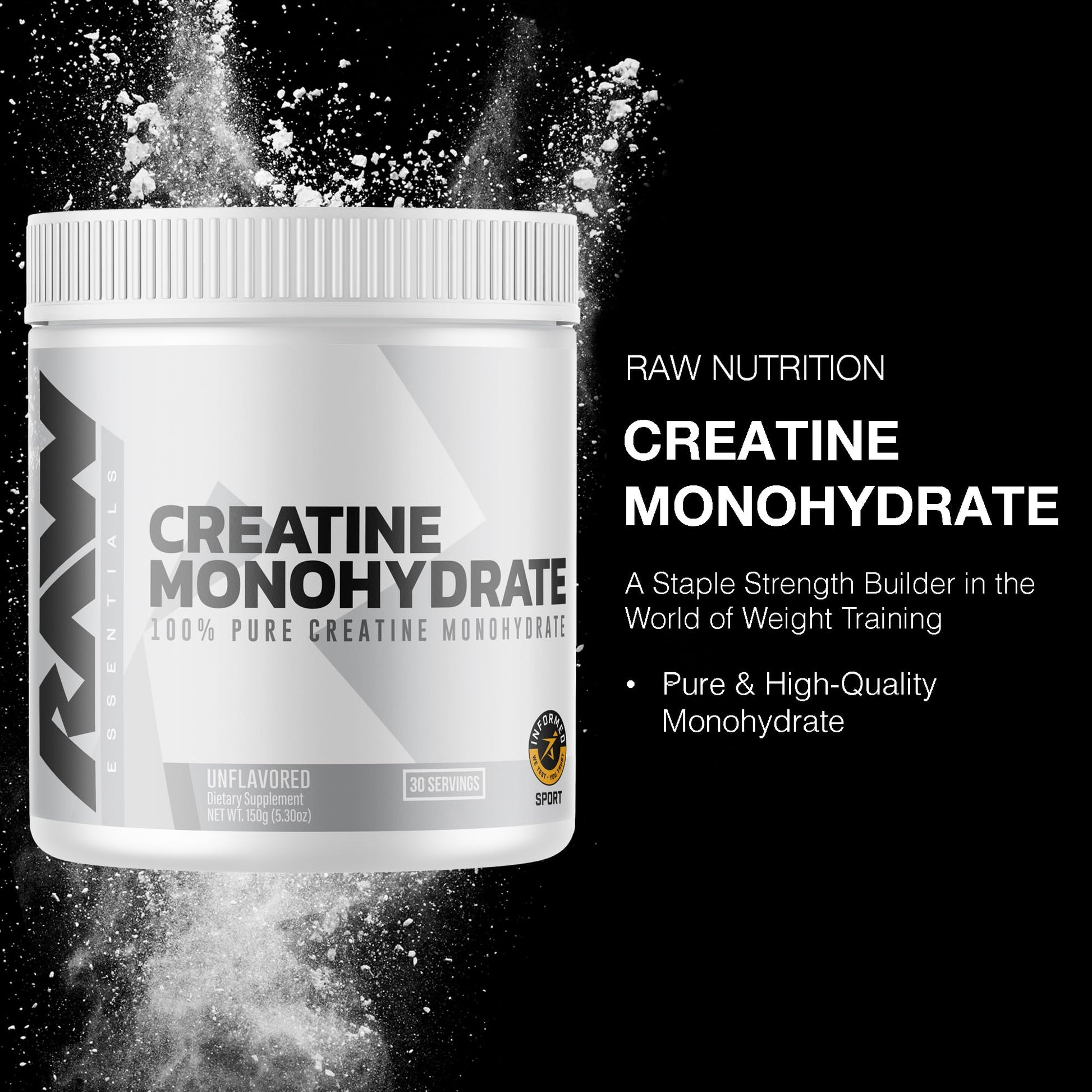 RAW Nutrition Creatine Monohydrate Powder, Unflavored (30 Servings) - Micronized Creatine Monohydrate Supplement for Workout Performance, Build Muscle & Strength - Creatine Powder for Men & Women RAW Au supplements