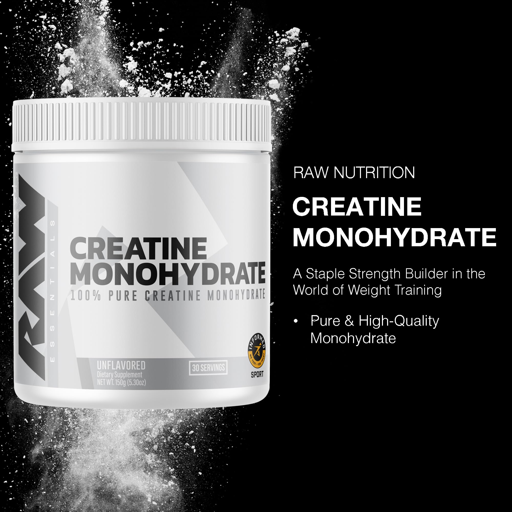 RAW Nutrition Creatine Monohydrate Powder, Unflavored (30 Servings) - Micronized Creatine Monohydrate Supplement for Workout Performance, Build Muscle & Strength - Creatine Powder for Men & Women RAW Au supplements