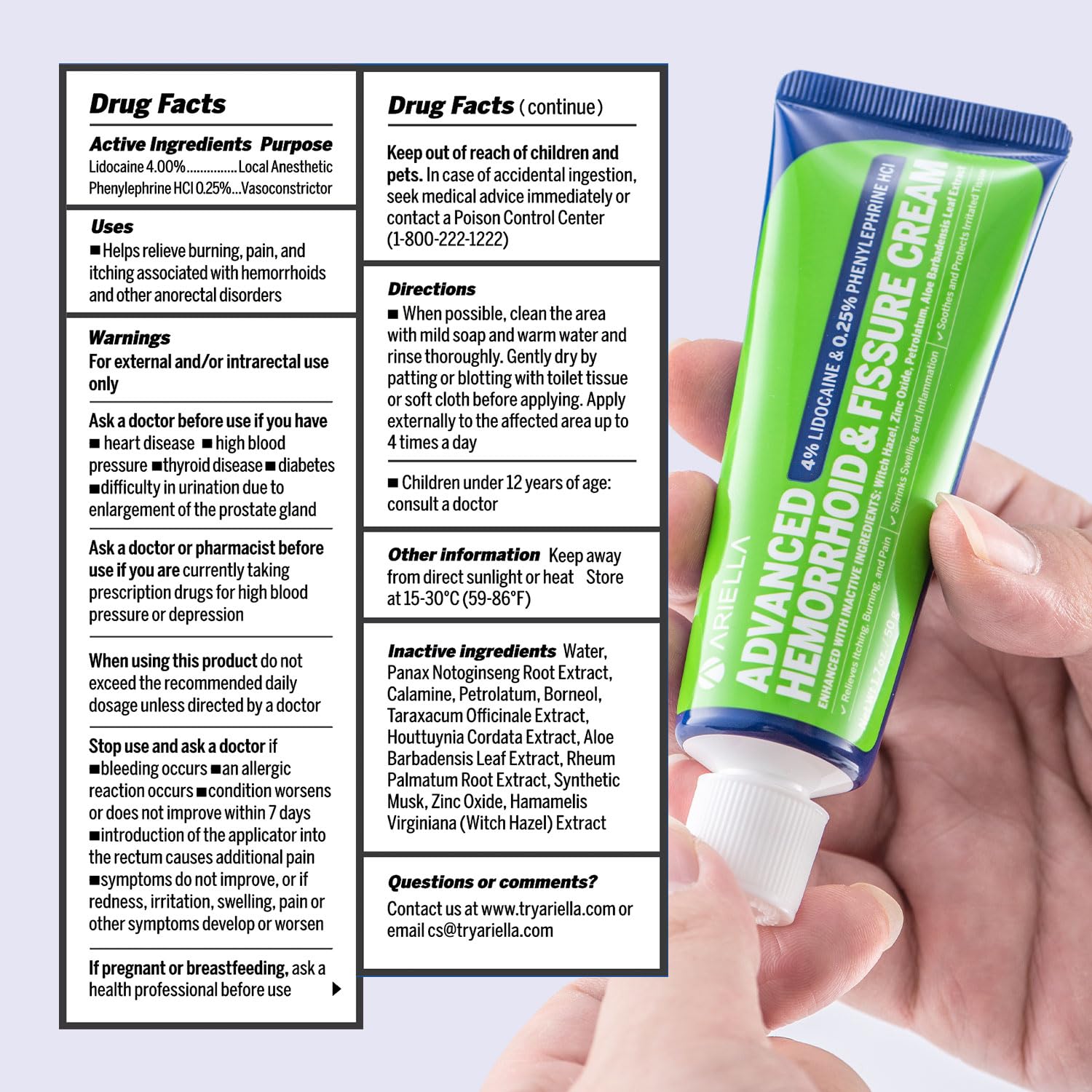 Hemorrhoid Treatment Fissure Lidocaine Cream: Advanced Numbing Ointment with Phenylephrine HCI - Fast Acting Natural Strength Soothing Relief of Pain Swelling Discomfort Itching (1.7 Oz, Witch Hazel) Ariella Au supplements
