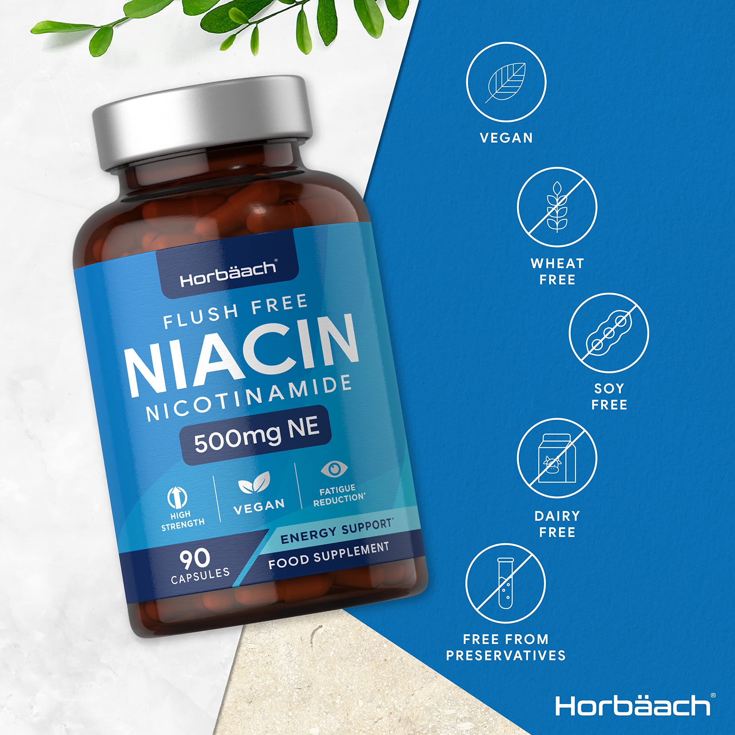 Vitamin B3 Niacin 500mg | 90 Vegan Capsules | Flush Free Nicotinamide Supplement Horbäach Au supplements