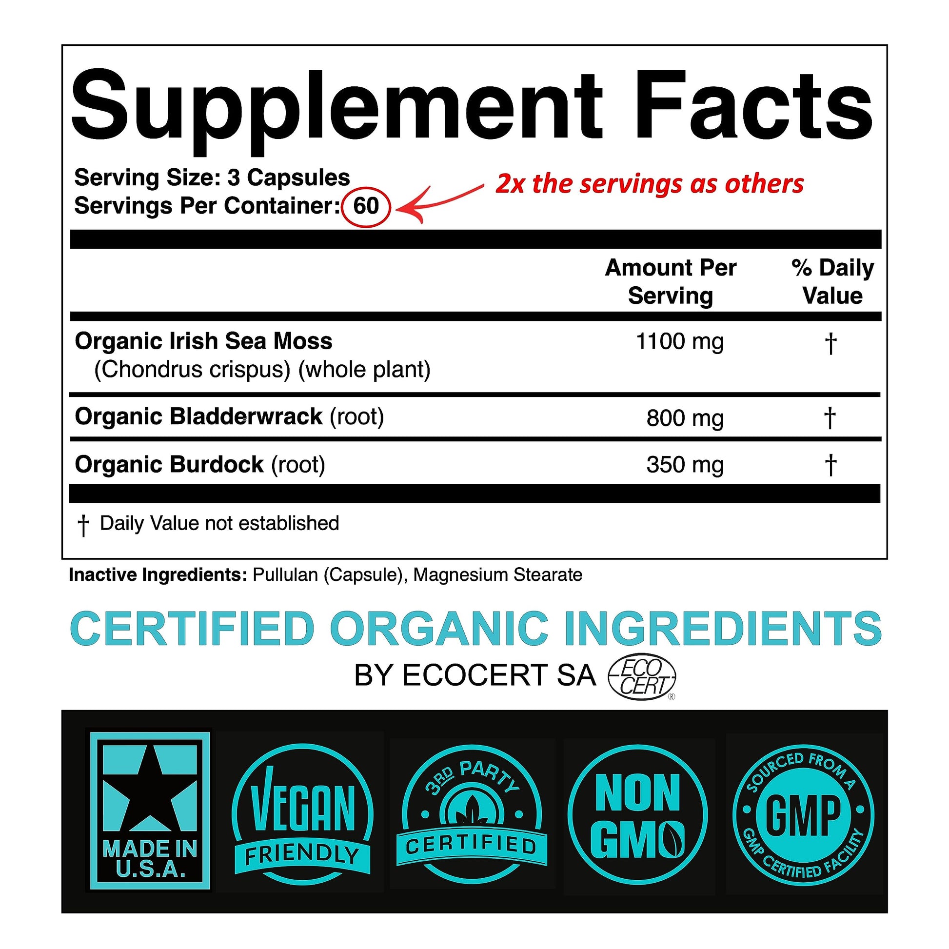 Certified Organic Sea Moss Capsules 2250mg Wildcrafted Irish Sea Moss Burdock Root SPARTIS Au supplements