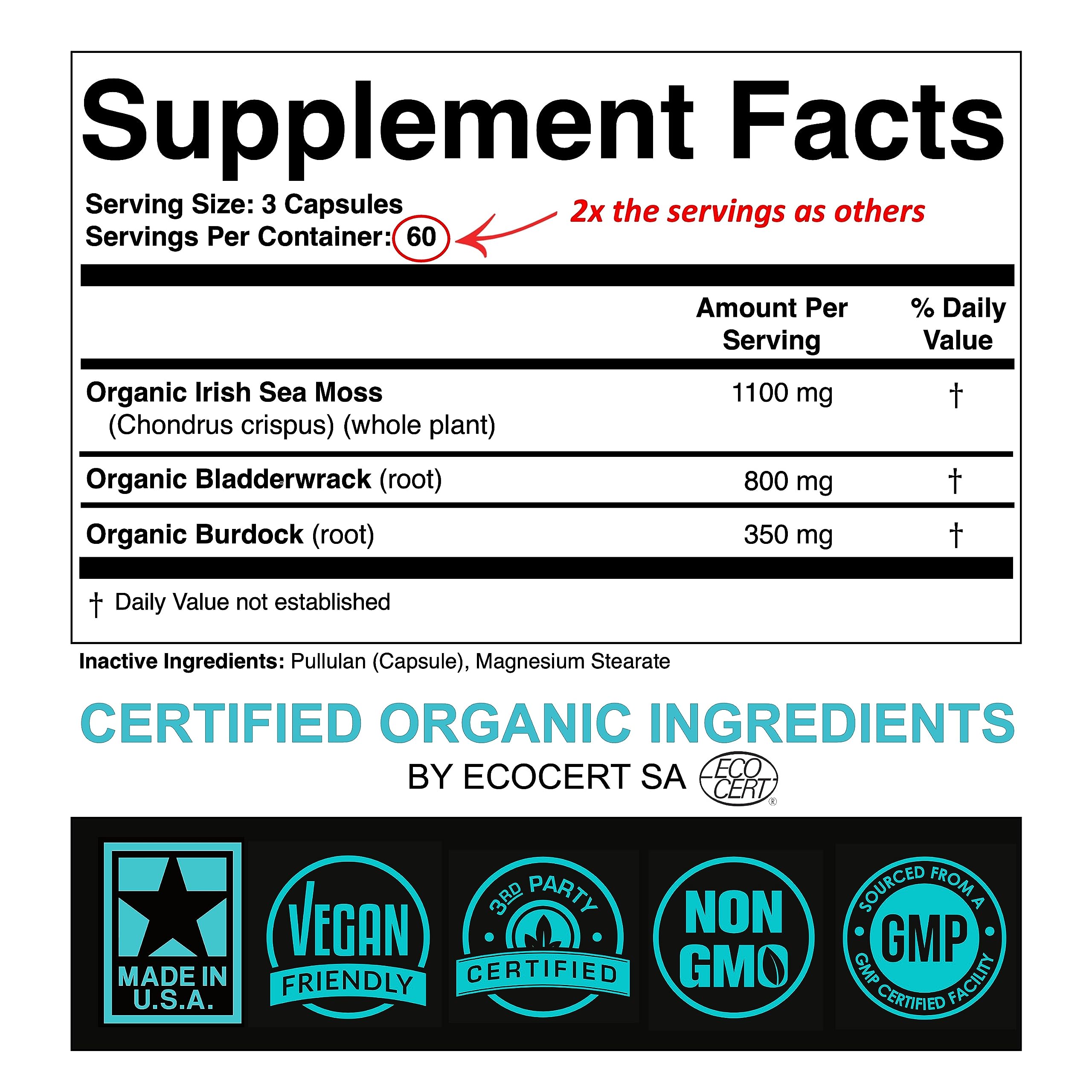 Certified Organic Sea Moss Capsules 2250mg Wildcrafted Irish Sea Moss Burdock Root SPARTIS Au supplements