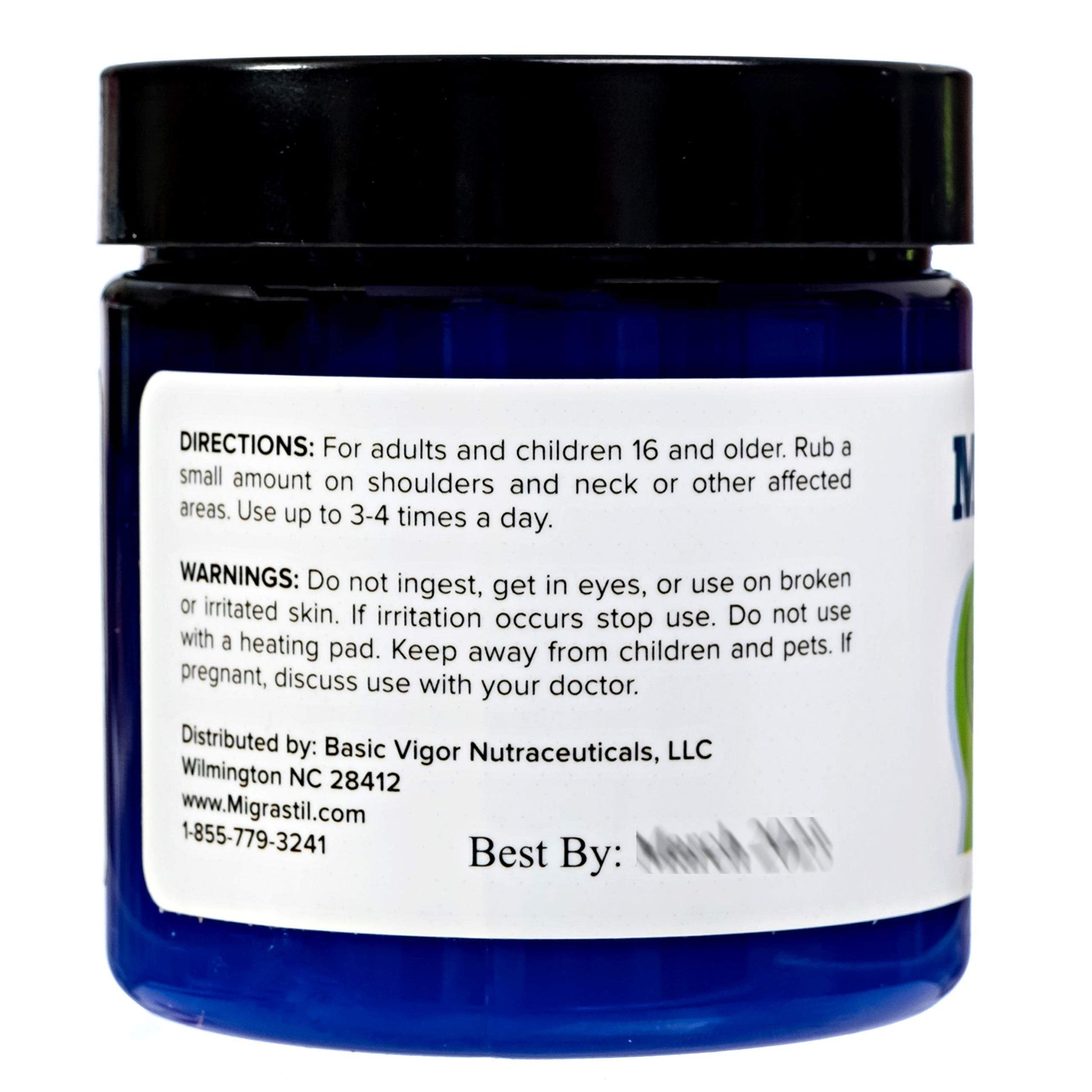 Basic Vigor Migrastil Neck & Shoulder Cream. Cooling Comfort for Migraines, Tech Neck & Tension. (4 oz.) Made in The USA. Basic Vigor Au supplements