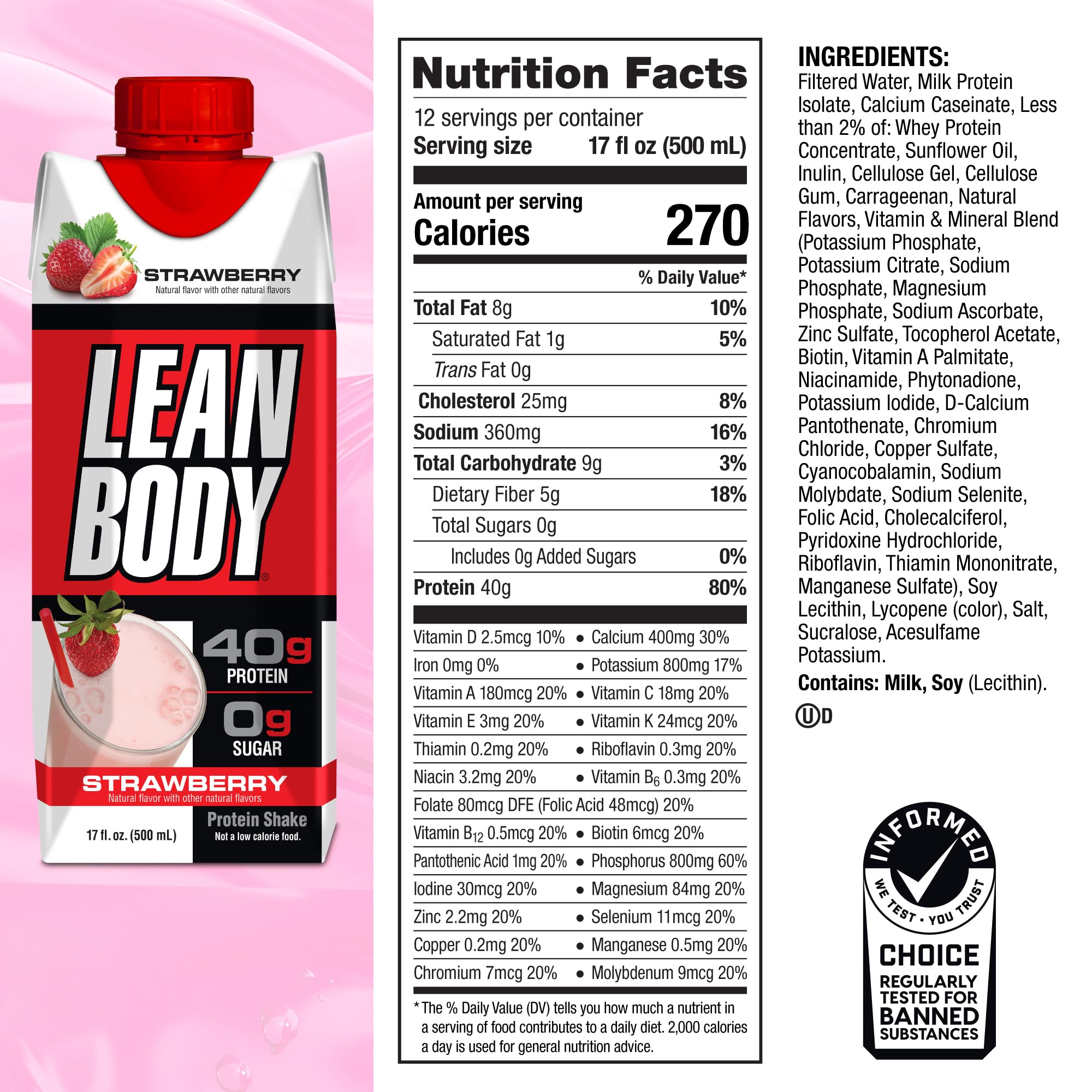 Labrada Lean Body Ready-to-Drink Strawberry Protein Shake, 40g Protein, Whey Blend Labrada Au supplements