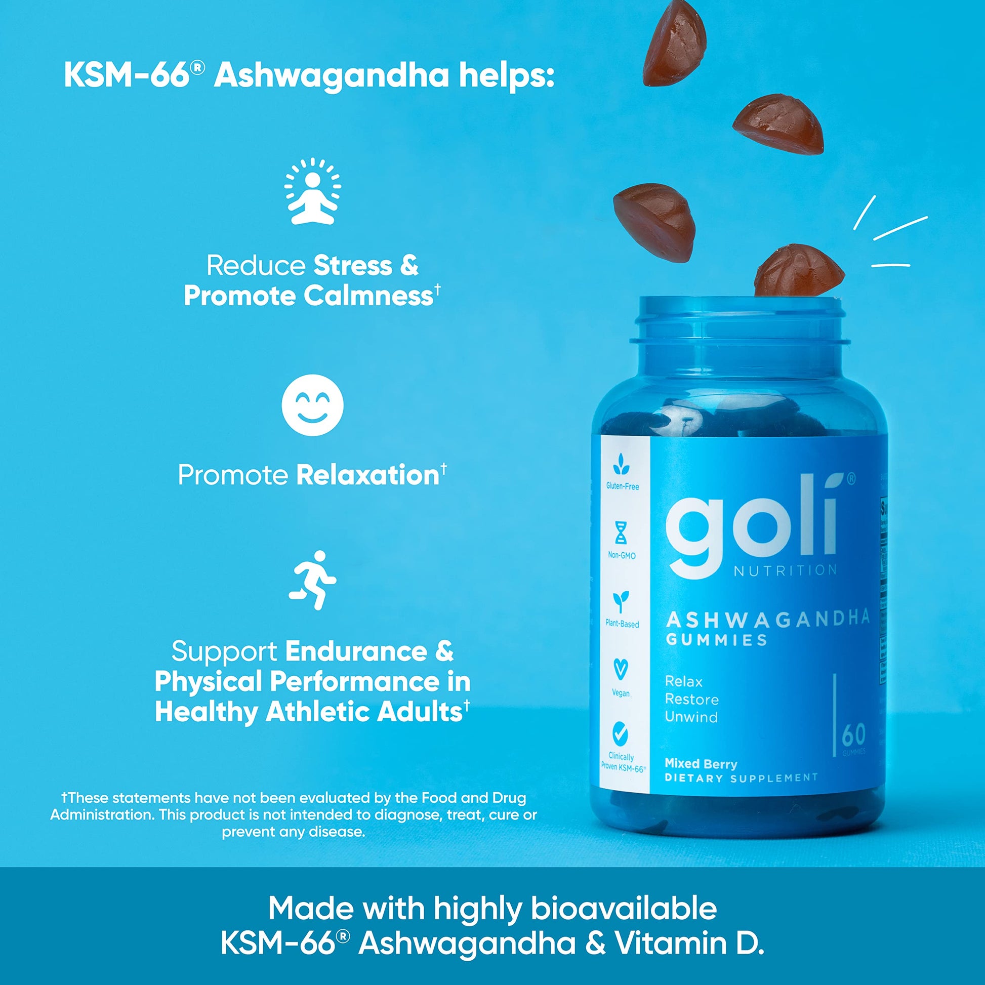Goli Ashwagandha & Vitamin D Gummy - 300 Count - Mixed Berry, KSM-66, Vegan, Goli Au supplements