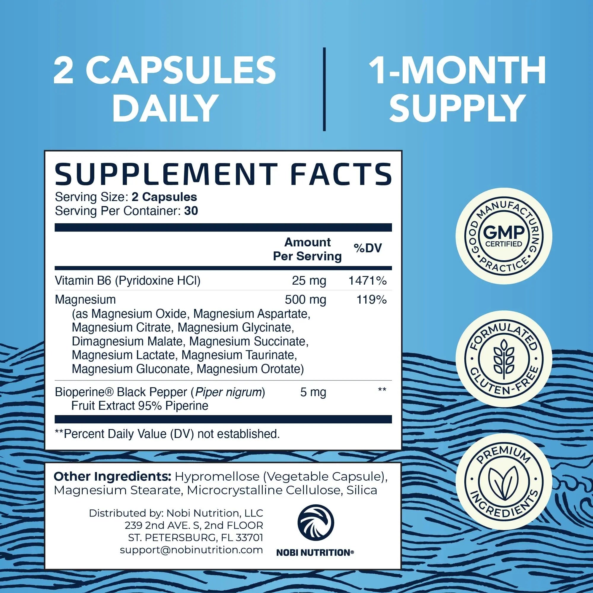 10 in 1 Magnesium Complex Supplement 500MG | Magnesium Citrate, Mag Glycinate, Malate & More | High Absorption Mag Complex with Vitamin B6 | Bone, Muscle & Heart Health Support | Non-GMO | 60 Ct. Nobi Nutrition Au supplements