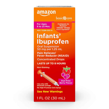 Amazon Basic Care Infants' Ibuprofen Oral Suspension, Pain Reliever and Fever Reducer, 50 mg/1.25 mL, Berry Flavor Concentrated Drops, Dye-Free, 1 fl oz (Pack of 1) Amazon Basic Care Au supplements
