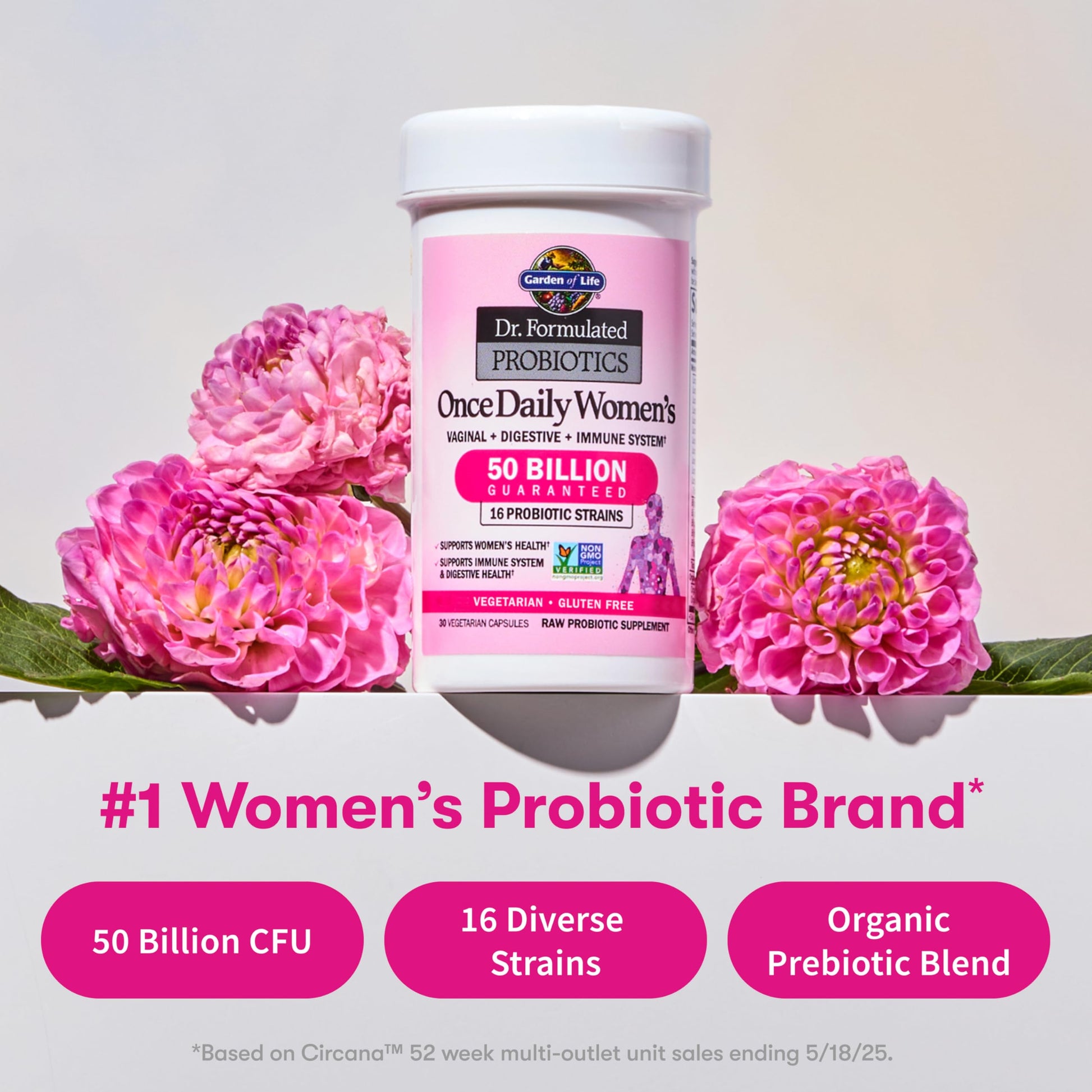 Garden of Life Once Daily Dr. Formulated Probiotics for Women 50 Billion CFU 16 Probiotic Strains with Organic Prebiotics for Digestive, Vaginal & Immune Health, Dairy Free, Shelf Stable 30 Capsules Garden of Life Au supplements
