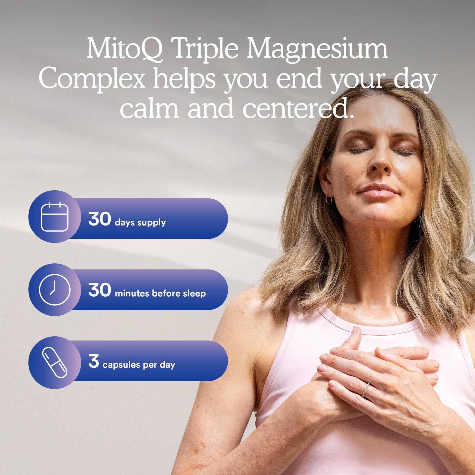 MitoQ Triple Magnesium Complex | Magnesium Glycinate, Taurinate, Oxide with GABA for Heart Health, Stress Management, & Deeper Sleep | High Absorption | 90 Capsules MitoQ Au supplements